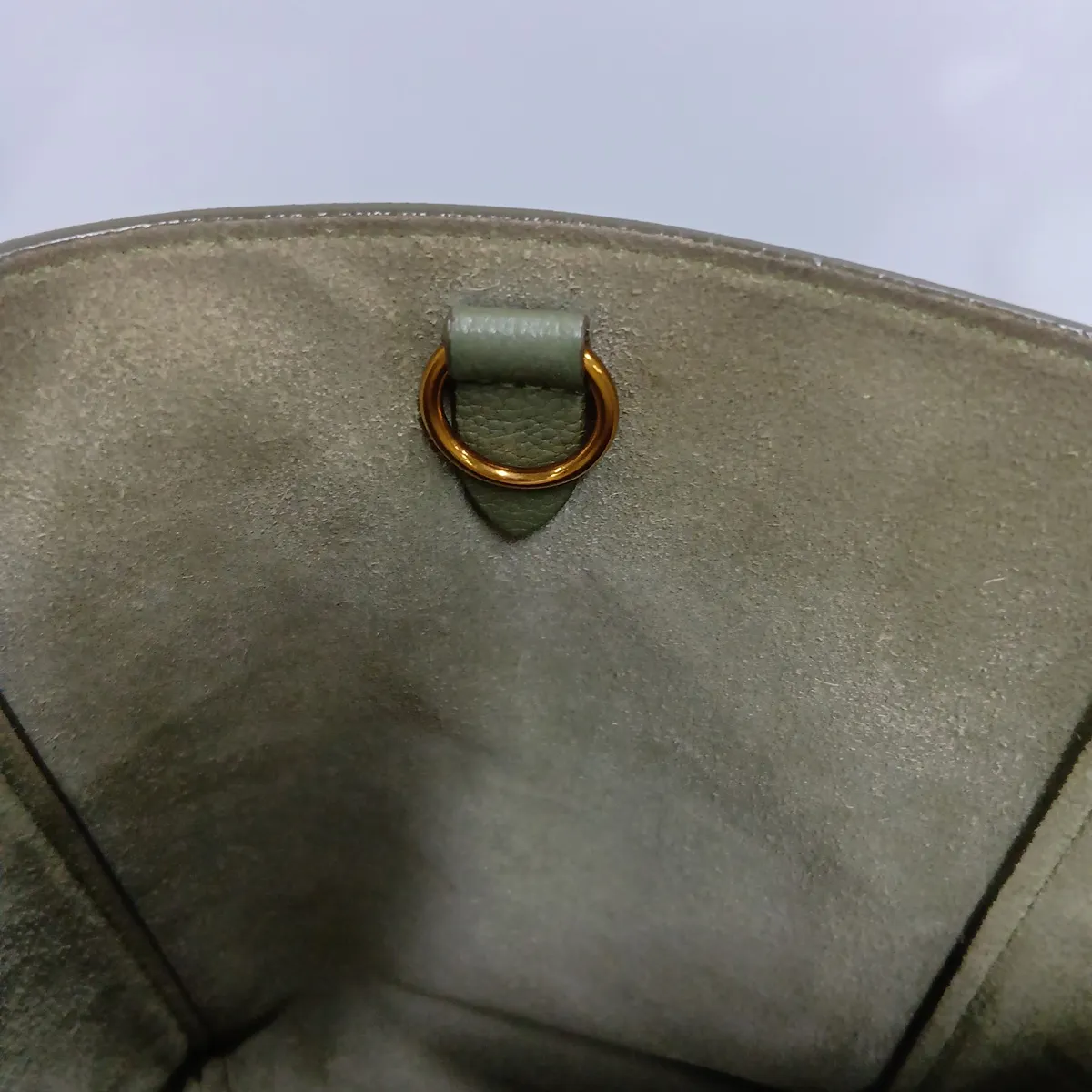 Sangle Bucket Small Leather Shoulder Bag, Khaki — view 13