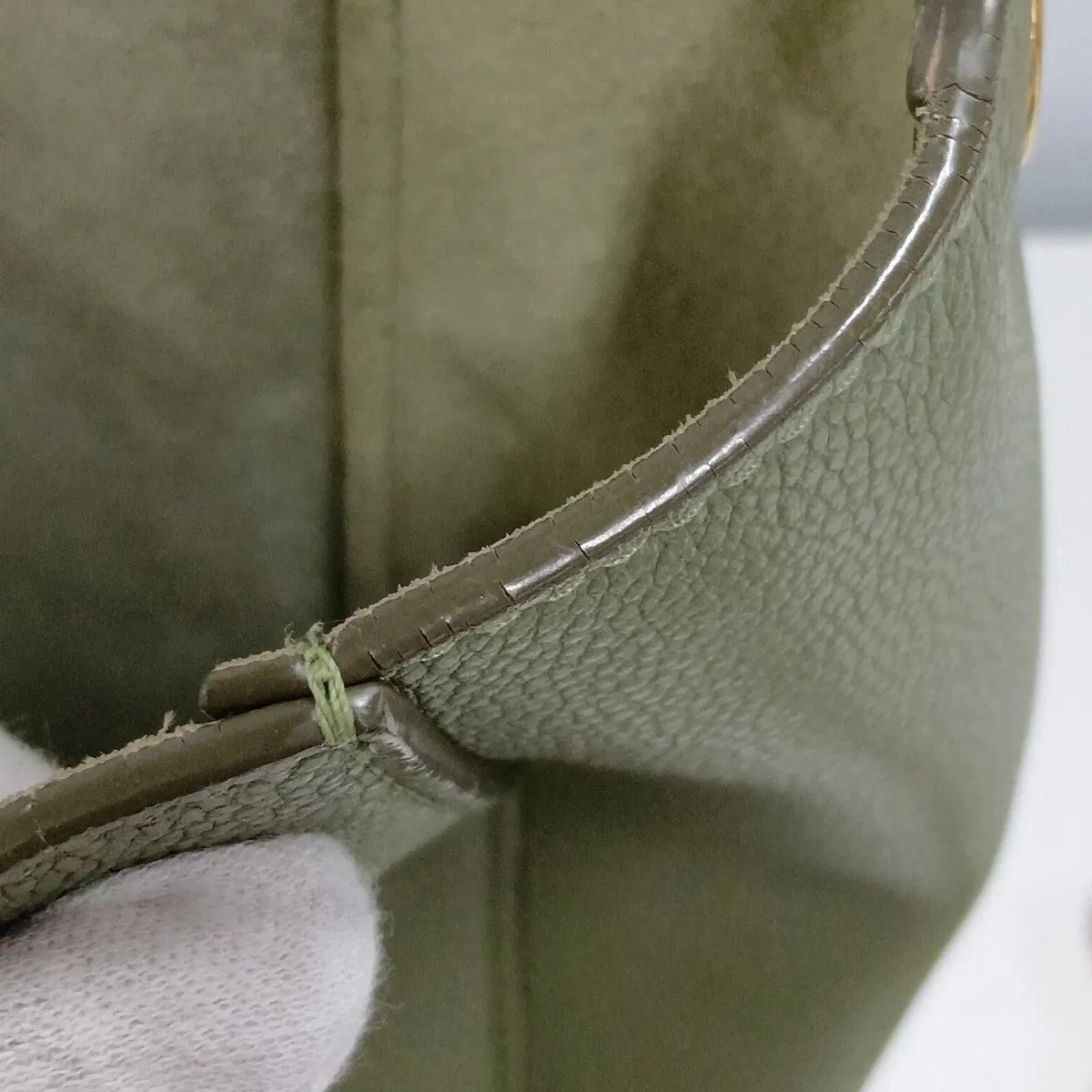 Sangle Bucket Small Leather Shoulder Bag, Khaki — view 14