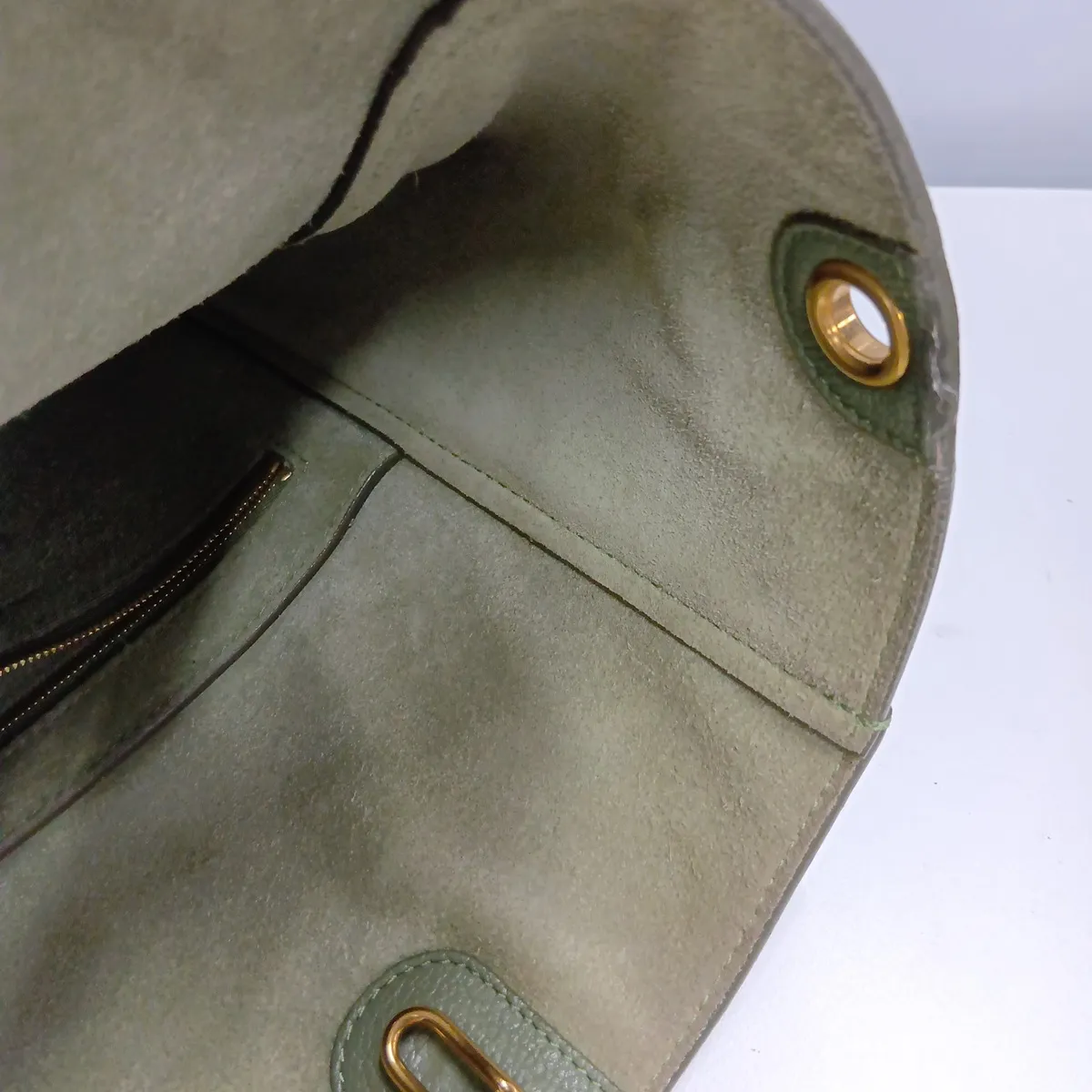 Sangle Bucket Small Leather Shoulder Bag, Khaki — view 10