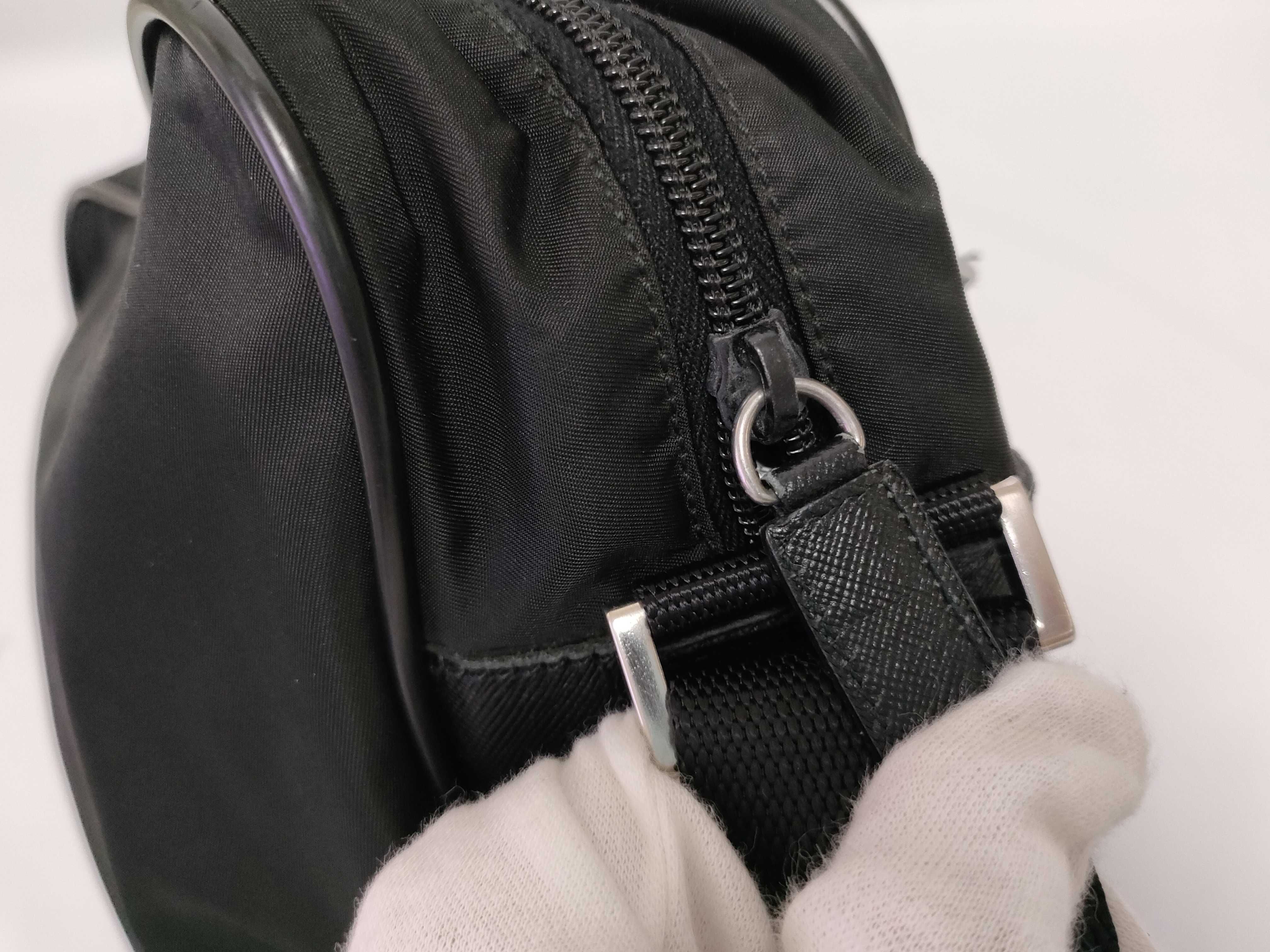 Nylon Shoulder Bag with Triangle Logo, White Tag, Size 25 — view 7