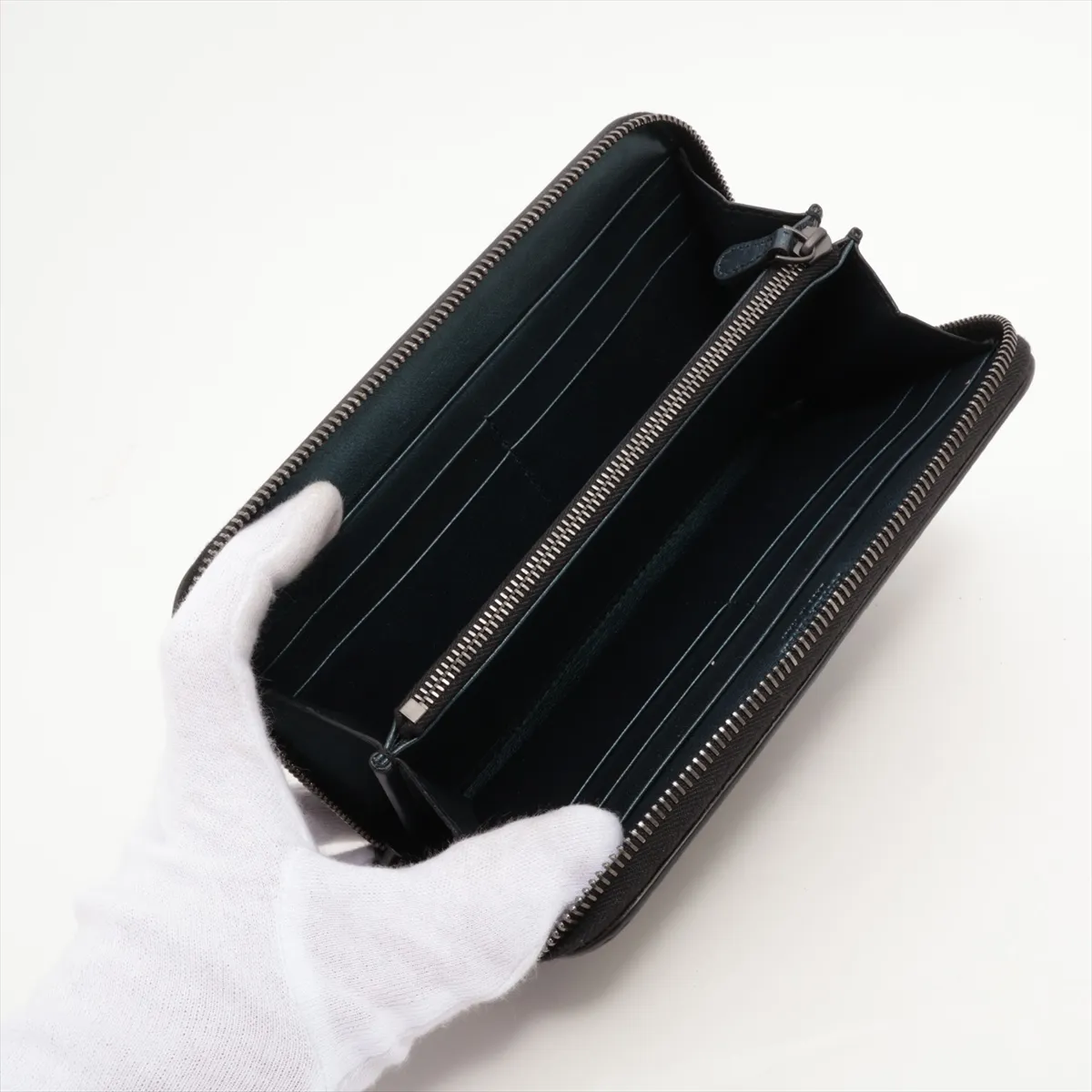 Intrecciato Leather Round Zip Wallet Blue — view 3