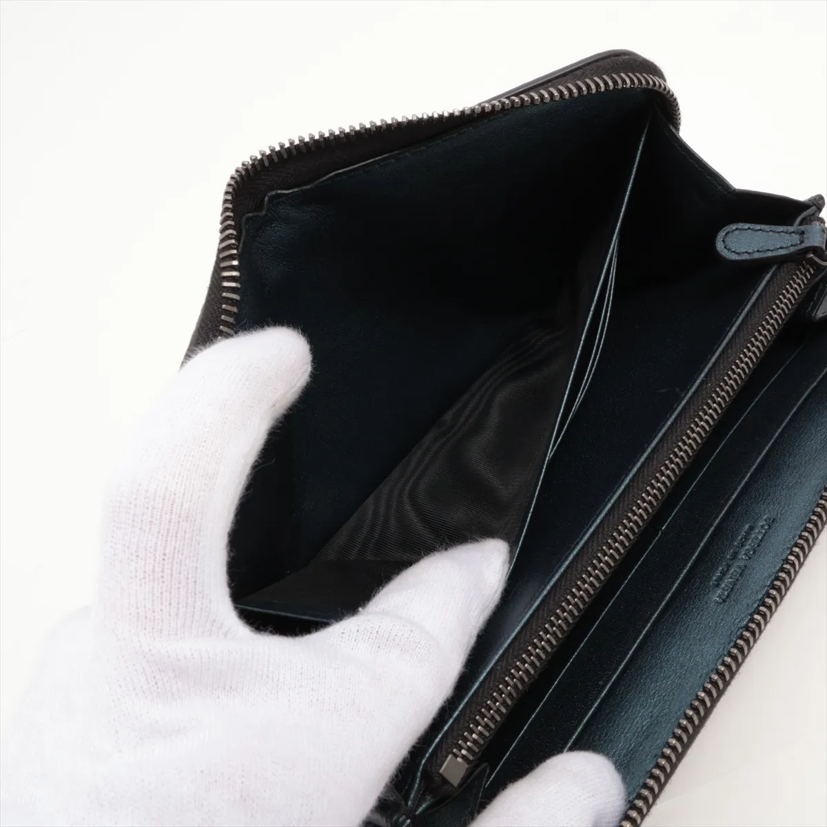 Intrecciato Leather Round Zip Wallet Blue — view 4