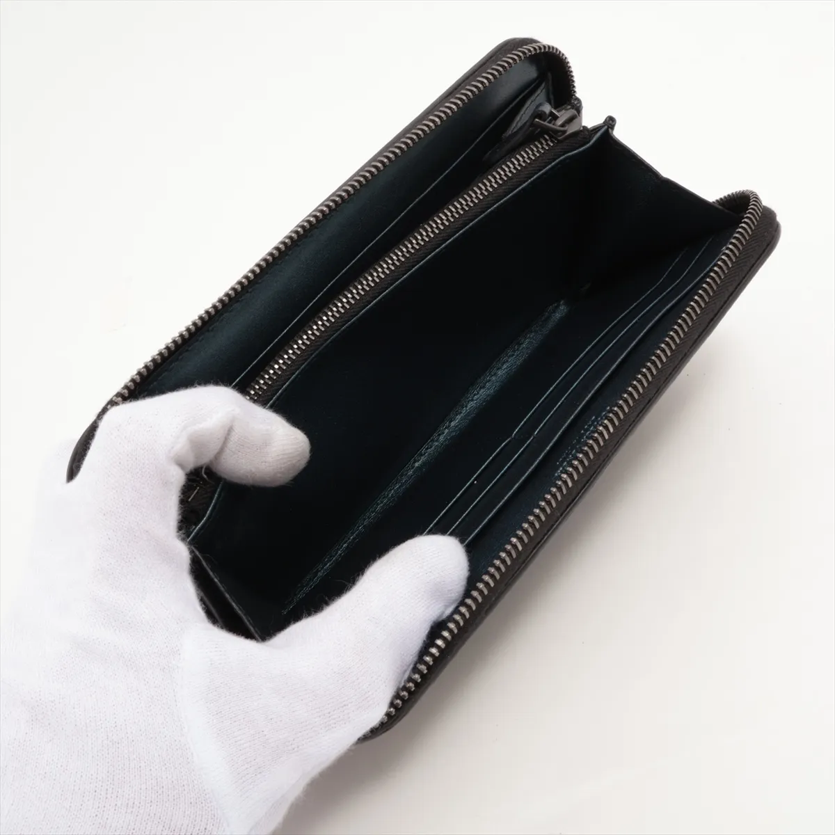 Intrecciato Leather Round Zip Wallet Blue — view 6