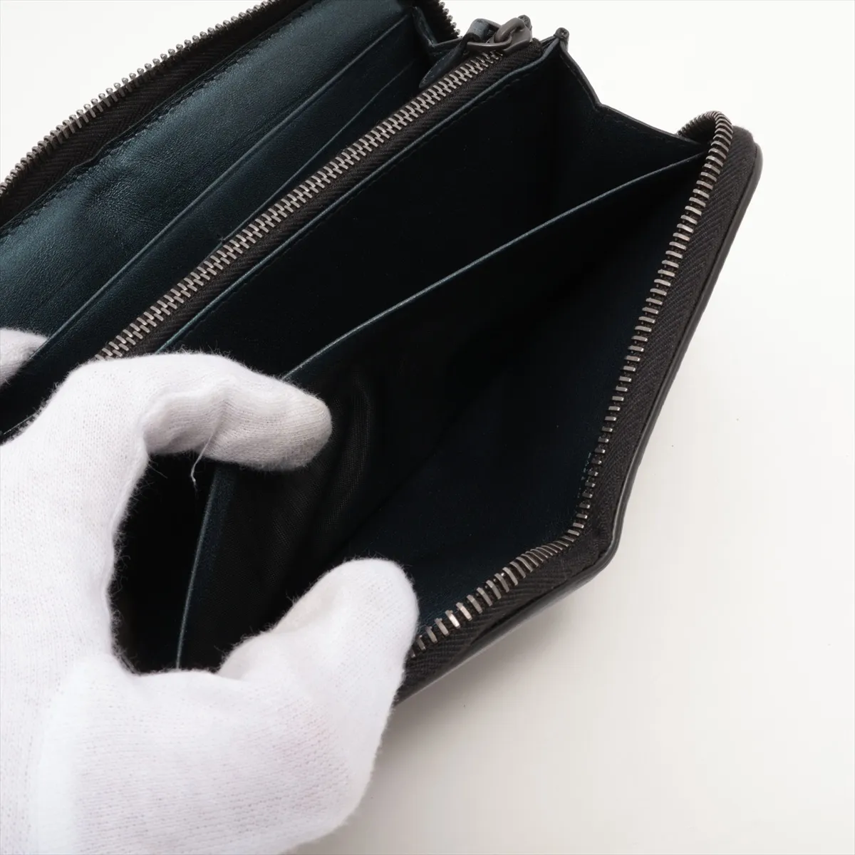Intrecciato Leather Round Zip Wallet Blue — view 7