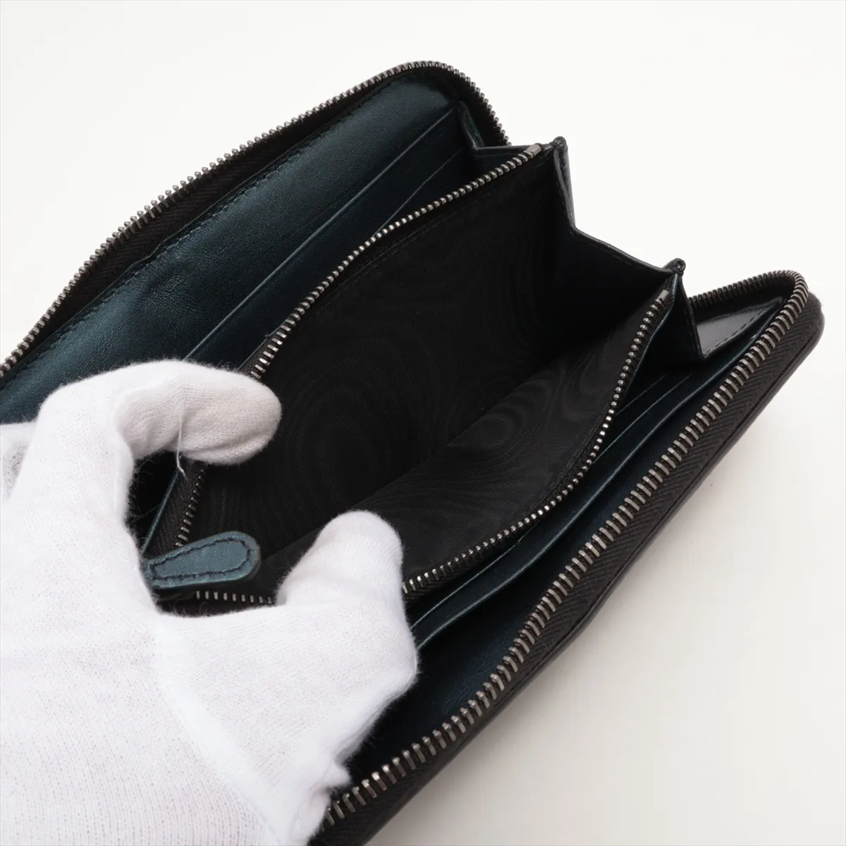 Intrecciato Leather Round Zip Wallet Blue — view 8