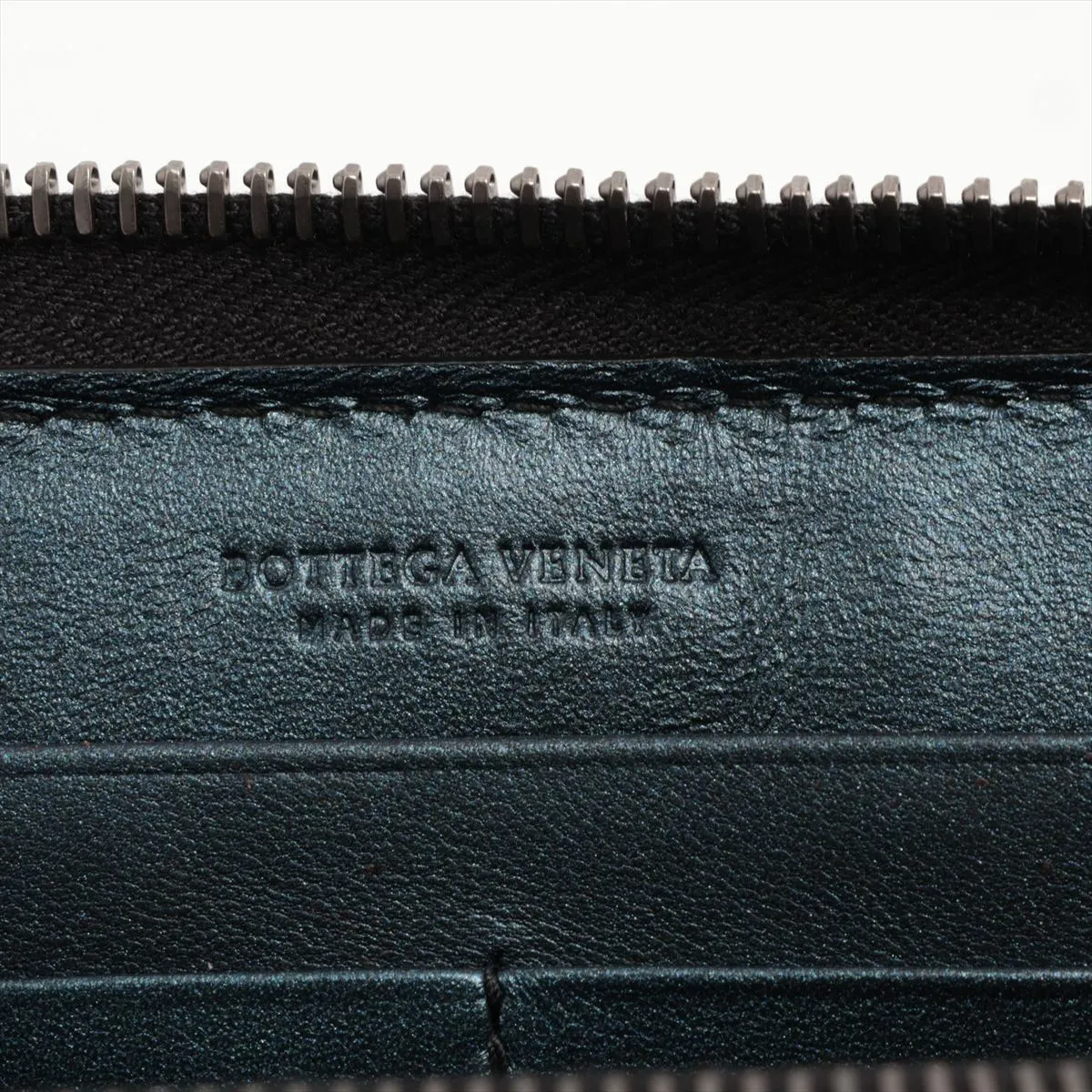 Intrecciato Leather Round Zip Wallet Blue — view 9