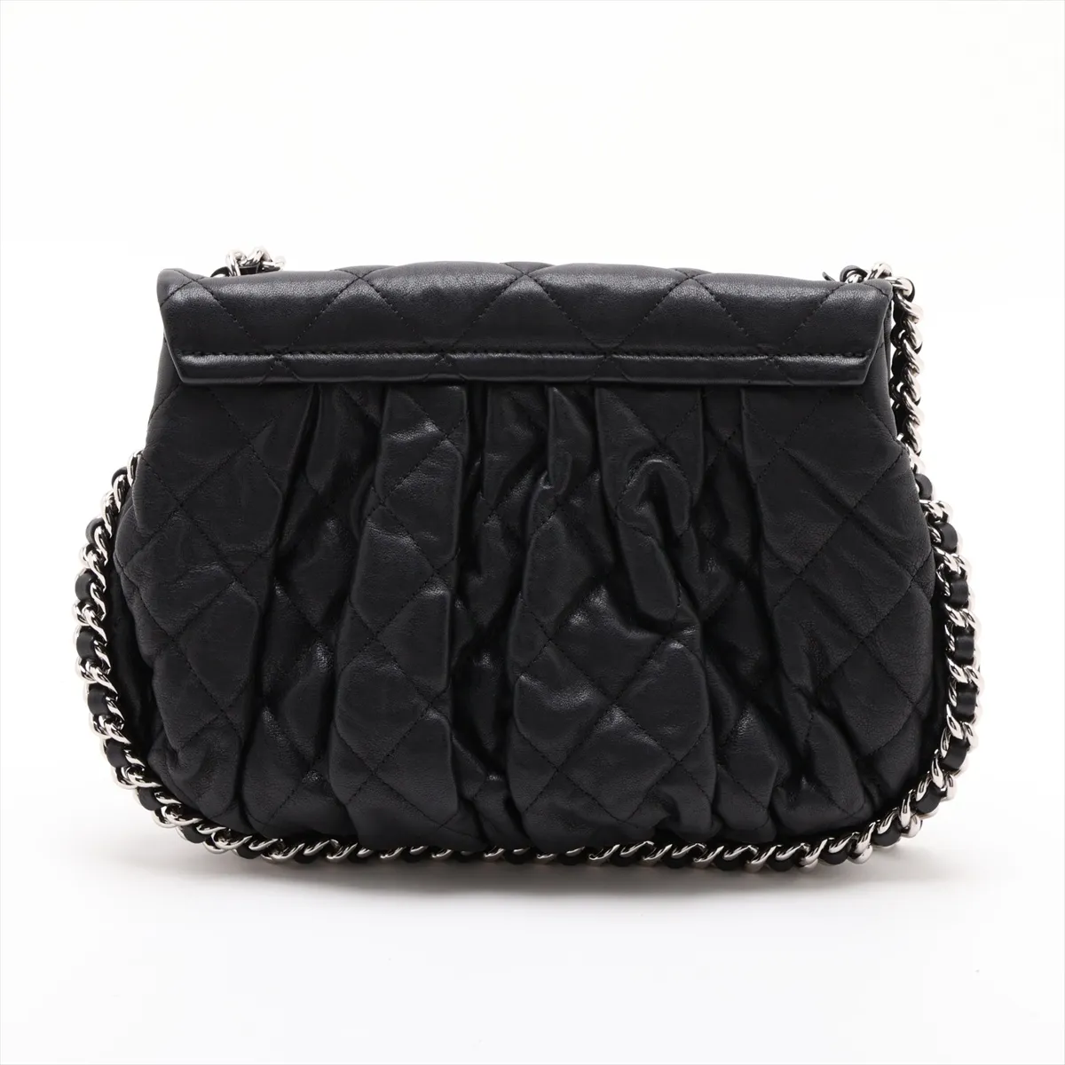 Matelassé Leather Chain Shoulder Bag, Chain Around, Black, Silver Hardware, 22170026, Serial Number 22 — view 2