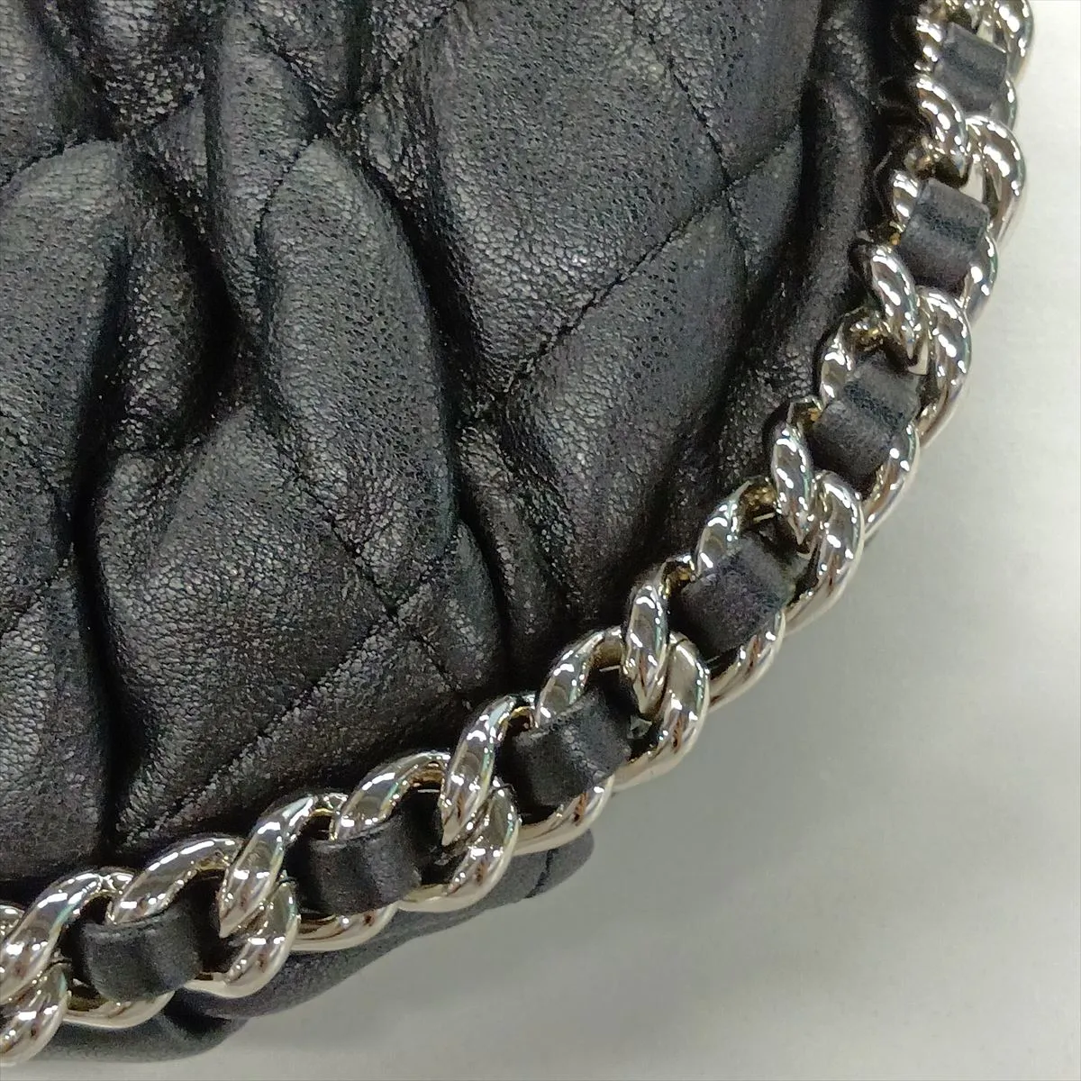 Matelassé Leather Chain Shoulder Bag, Chain Around, Black, Silver Hardware, 22170026, Serial Number 22 — view 13