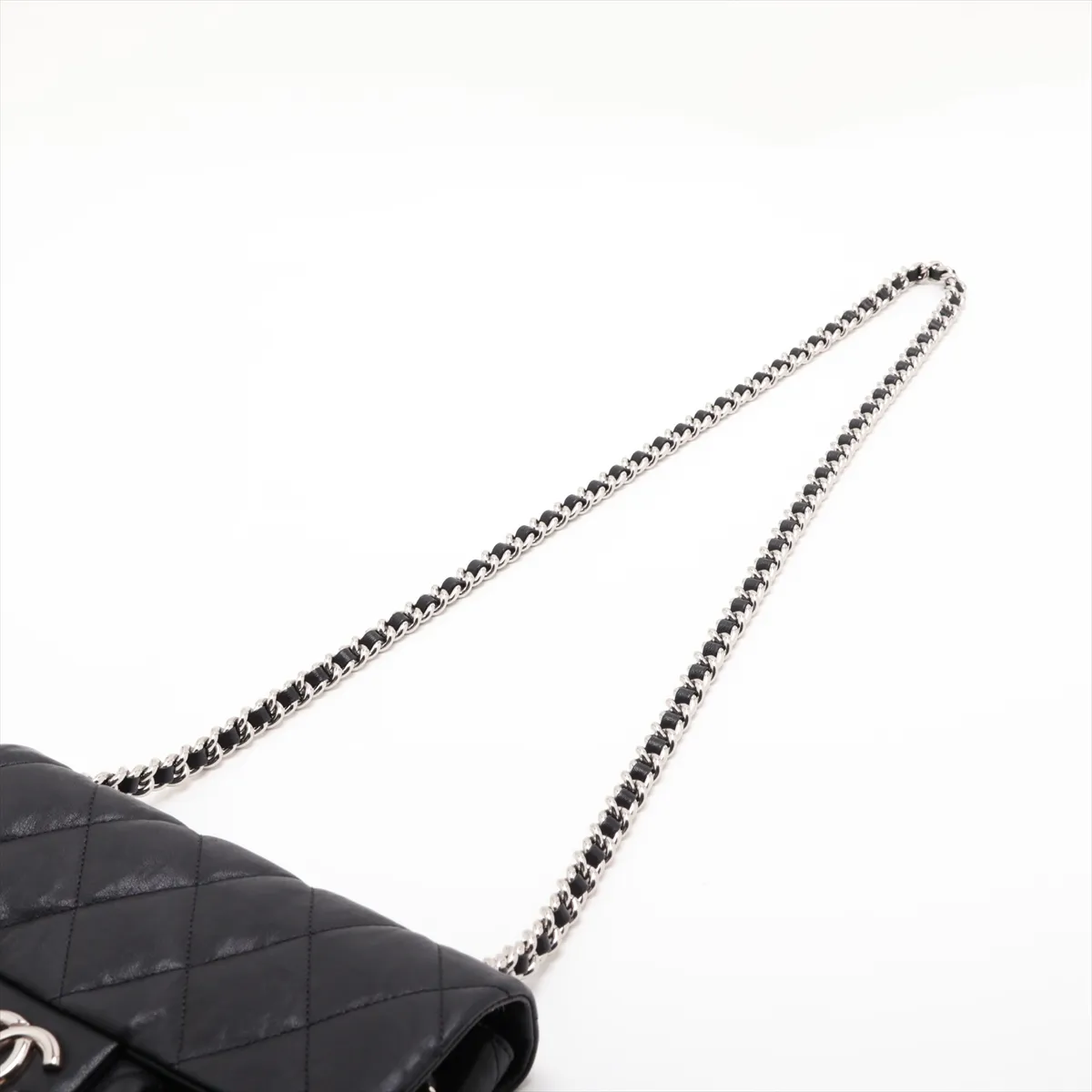 Matelassé Leather Chain Shoulder Bag, Chain Around, Black, Silver Hardware, 22170026, Serial Number 22 — view 5