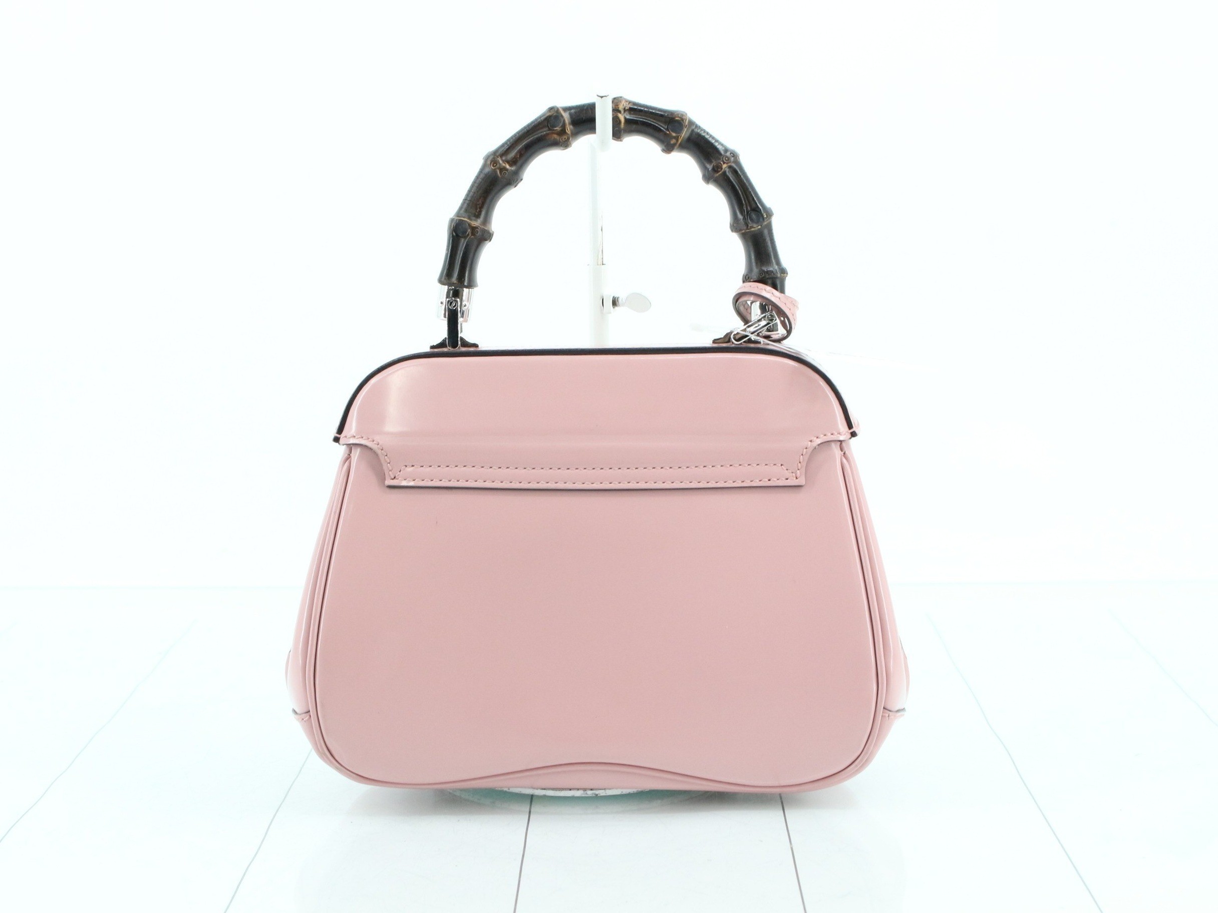 Bamboo Lady Lock Top Handle Leather Pink Silver Hardware W23cm — view 2