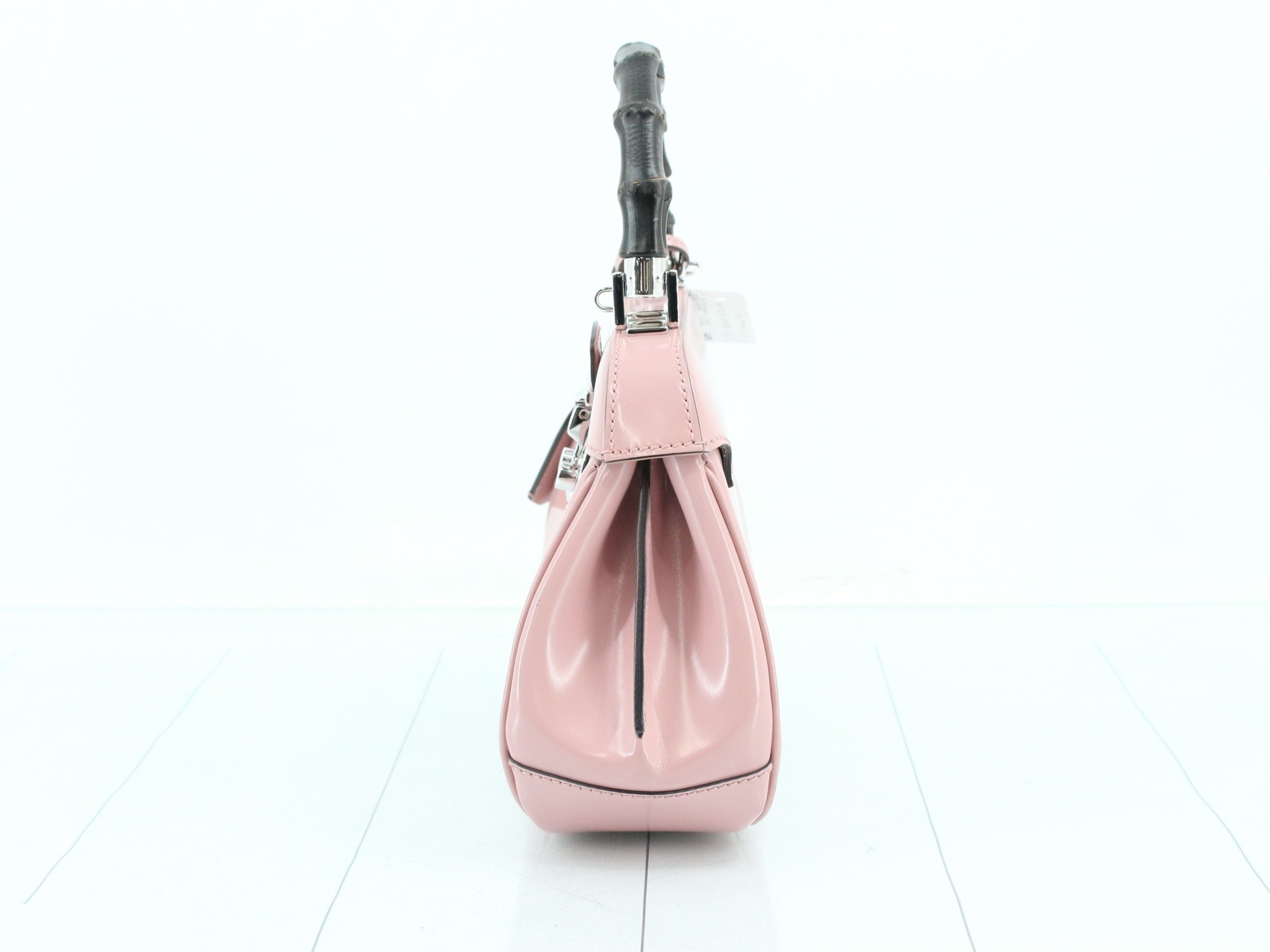 Bamboo Lady Lock Top Handle Leather Pink Silver Hardware W23cm — view 3