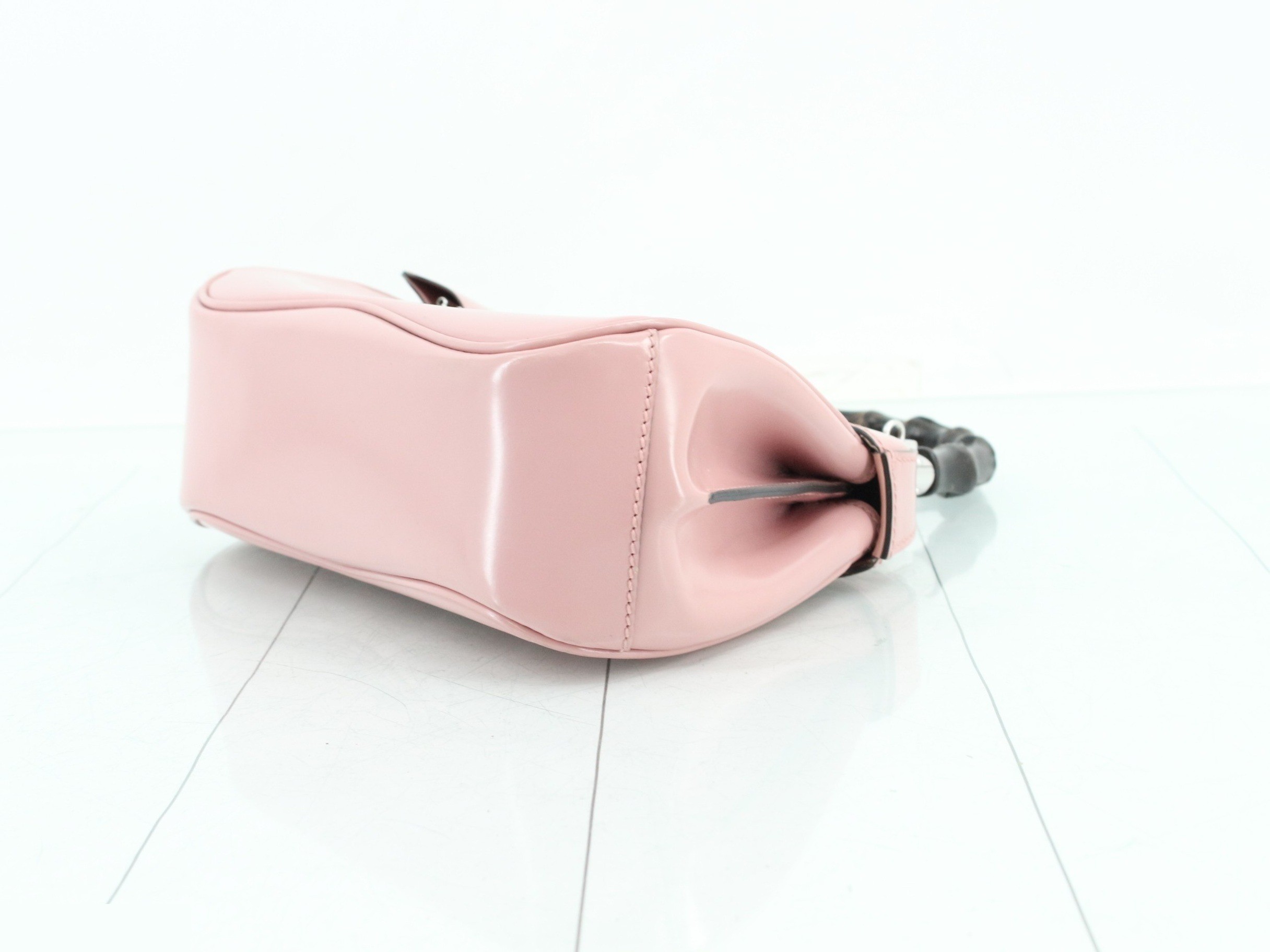 Bamboo Lady Lock Top Handle Leather Pink Silver Hardware W23cm — view 6