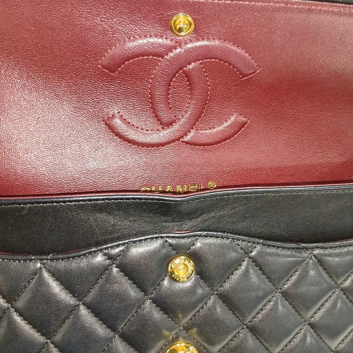 [Individually packaged] Chanel Matelassé 25 Lambskin Double Flap Double Chain Bag, Black with Gold Hardware, 24677294, Series 24, A01112 — view 14