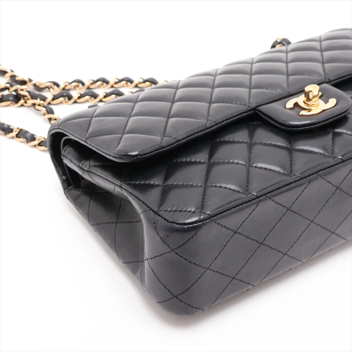 [Individually packaged] Chanel Matelassé 25 Lambskin Double Flap Double Chain Bag, Black with Gold Hardware, 24677294, Series 24, A01112 — view 4