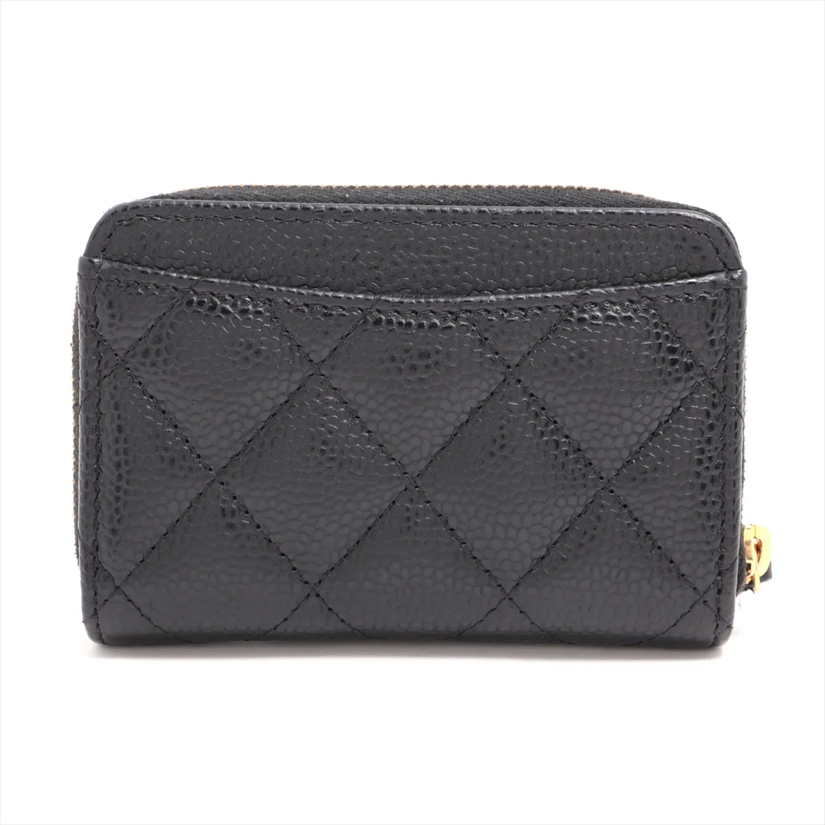 Matelassé Caviar Skin Coin Case, Black with Gold Hardware, G30UCE5L — view 2
