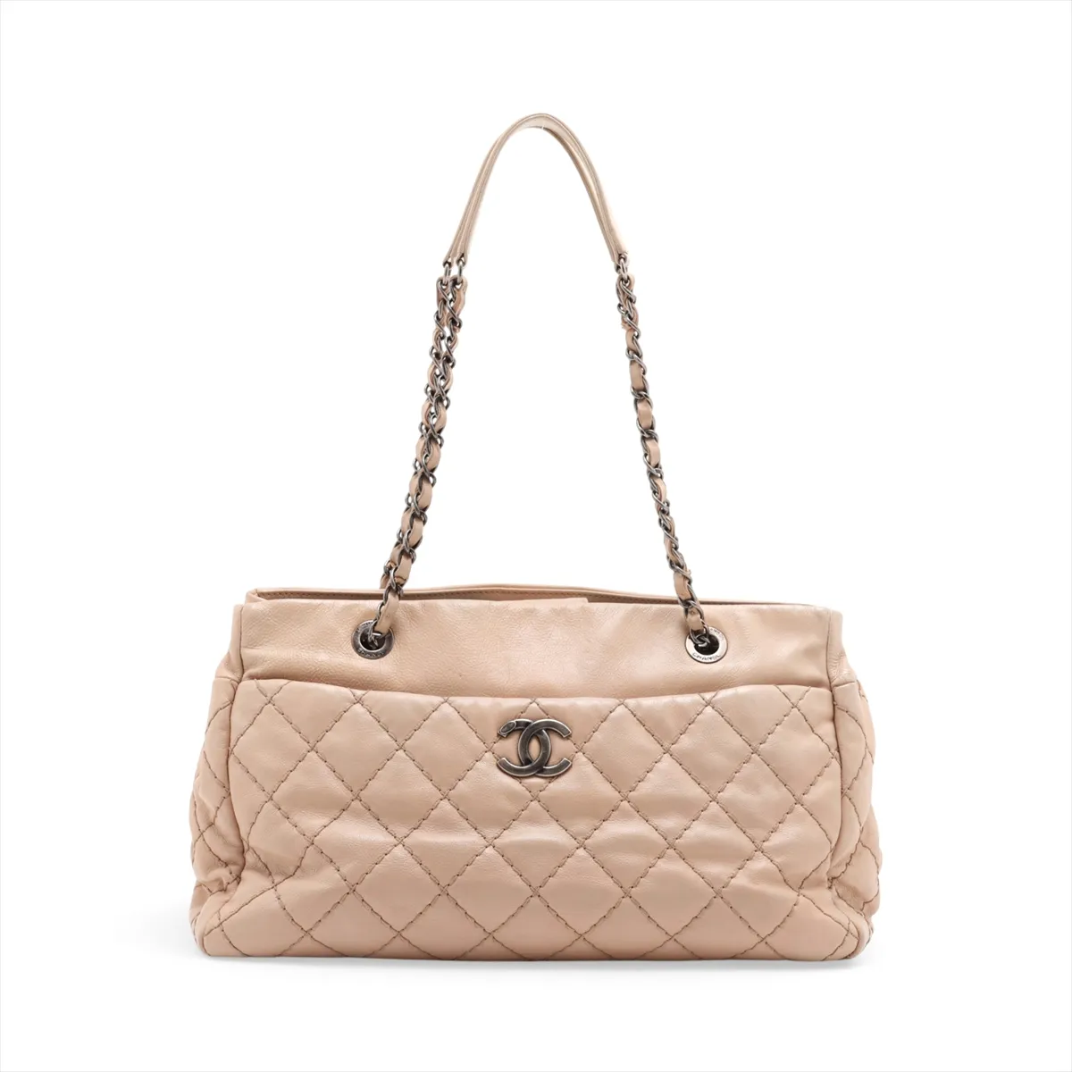 Wild Stitch Leather Chain Tote Bag, Beige, Silver Hardware, 18010432, Serial Number 18