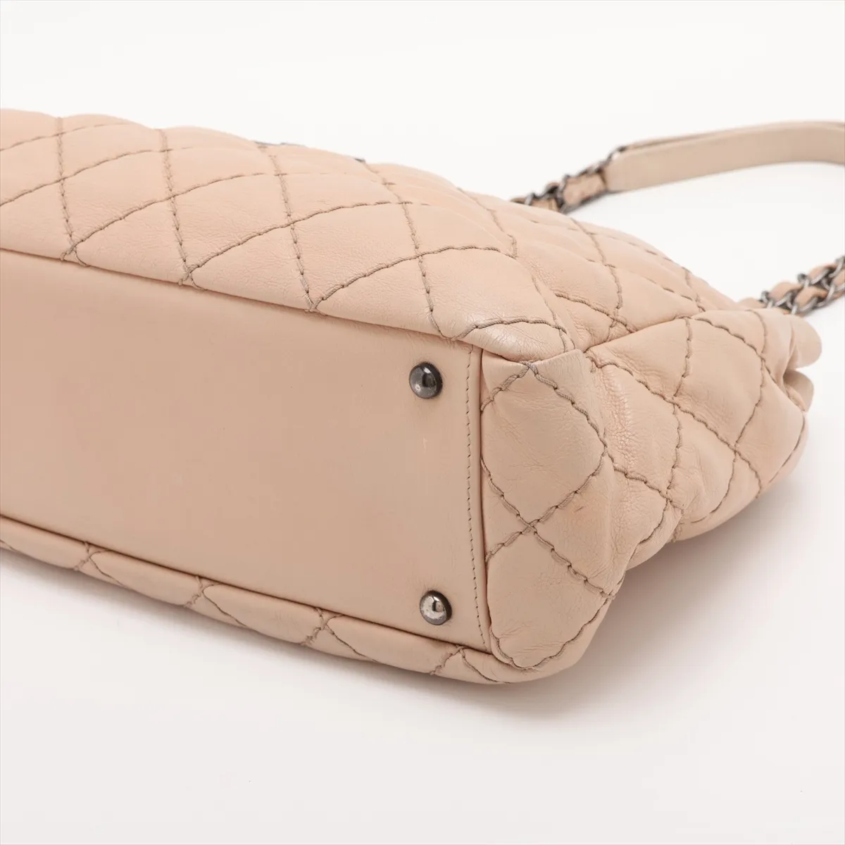 Wild Stitch Leather Chain Tote Bag, Beige, Silver Hardware, 18010432, Serial Number 18 — view 3