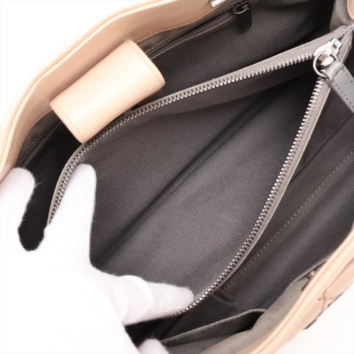 Wild Stitch Leather Chain Tote Bag, Beige, Silver Hardware, 18010432, Serial Number 18 — view 9