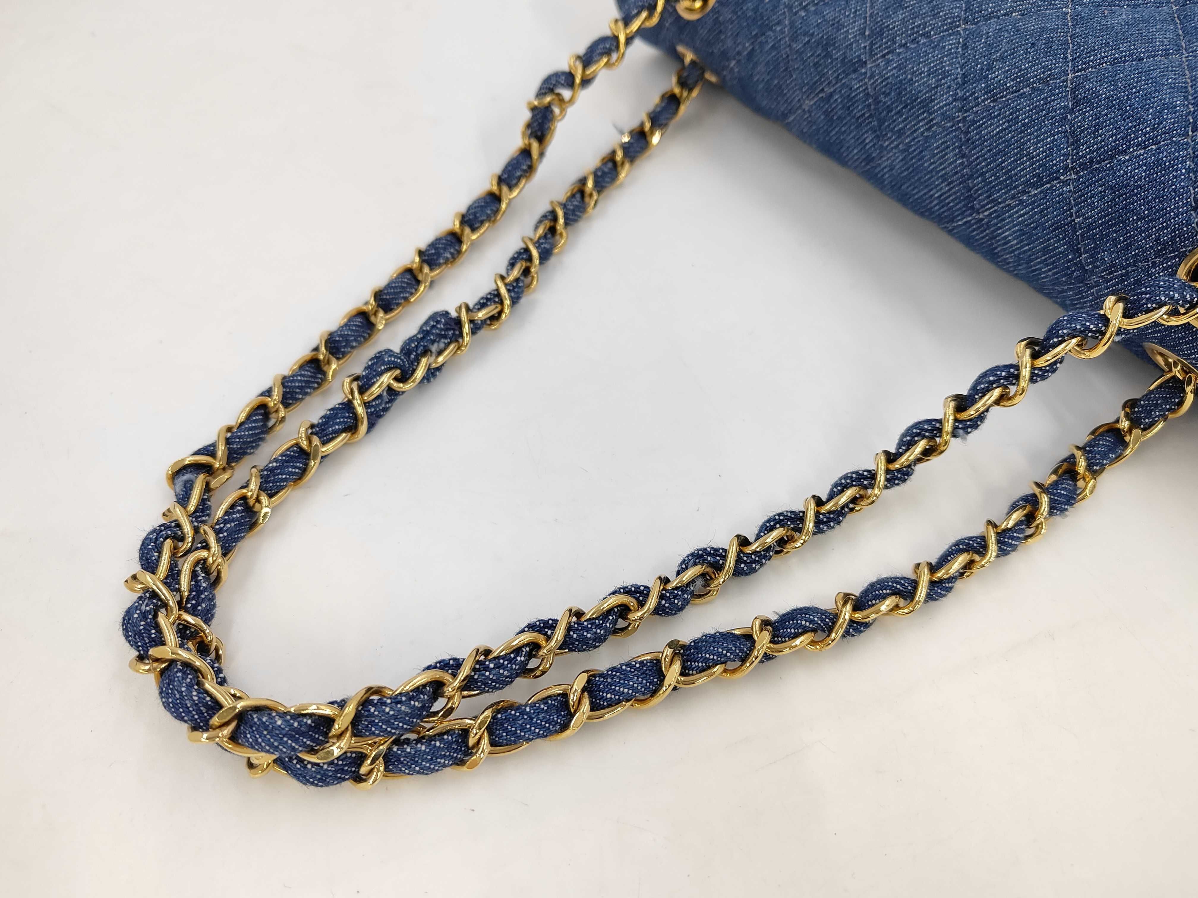 Denim Matelassé Double Flap Shoulder Bag — view 3