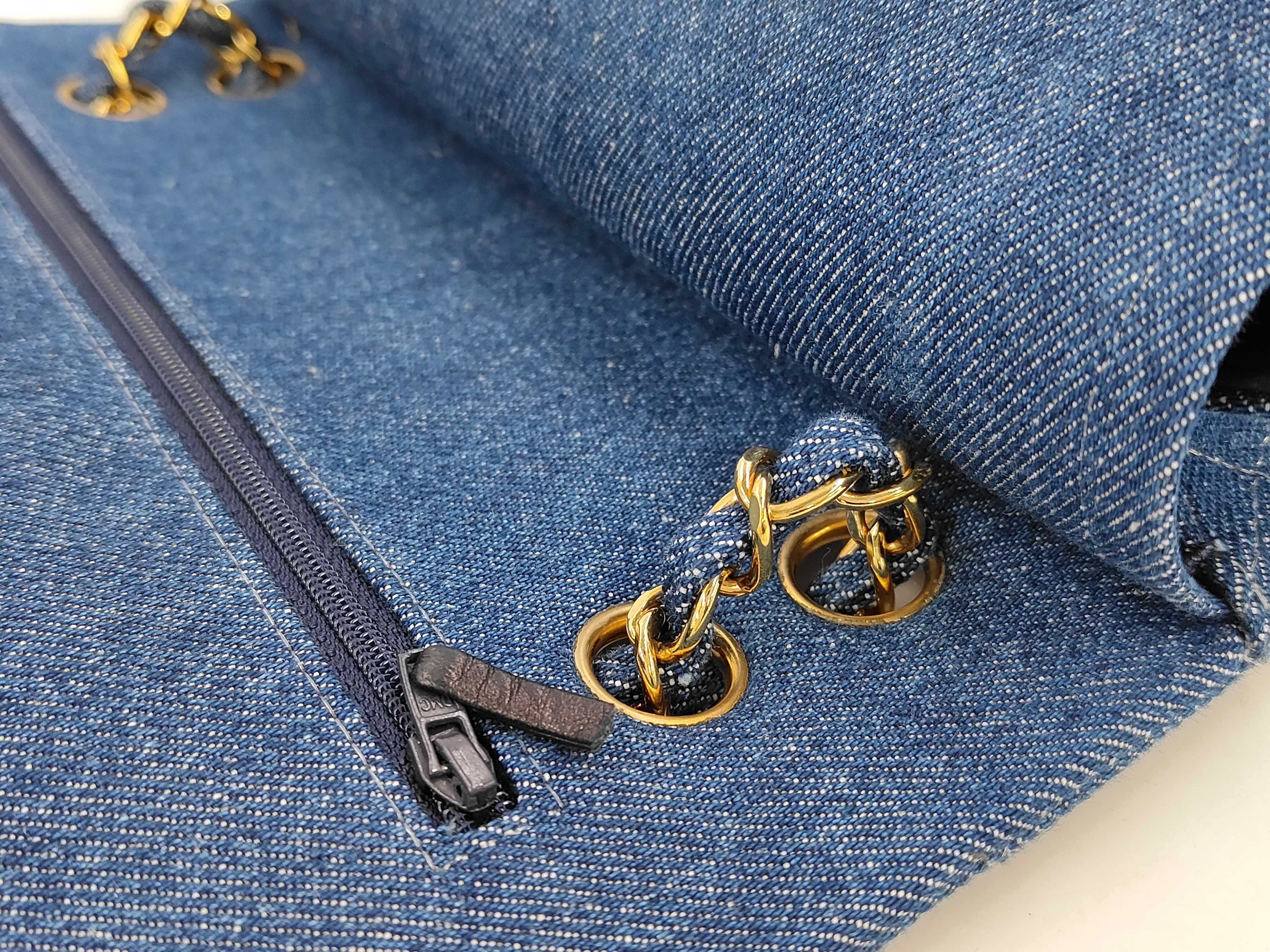 Denim Matelassé Double Flap Shoulder Bag — view 4
