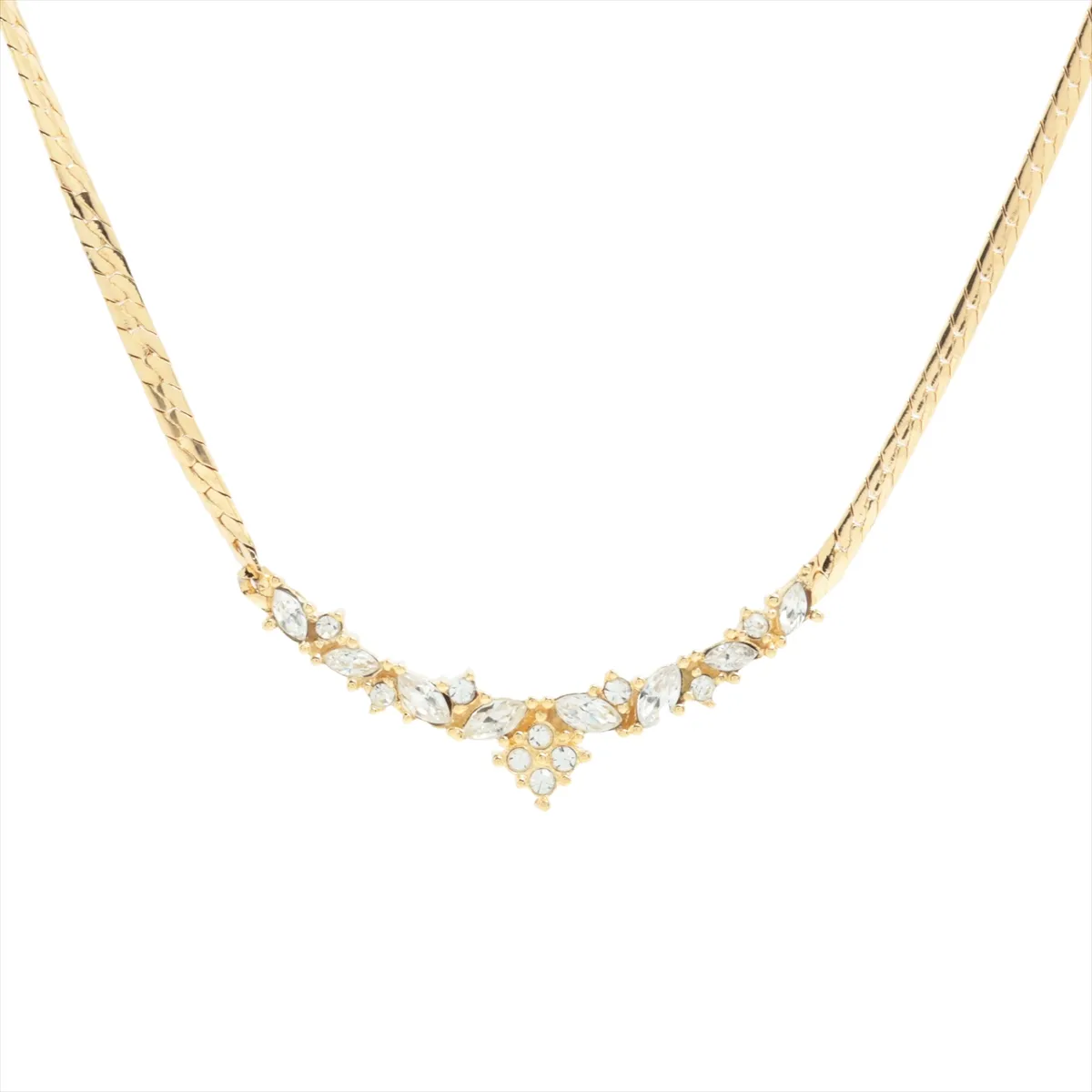 necklace, gold plated with rhinestones. Shows signs of wear,