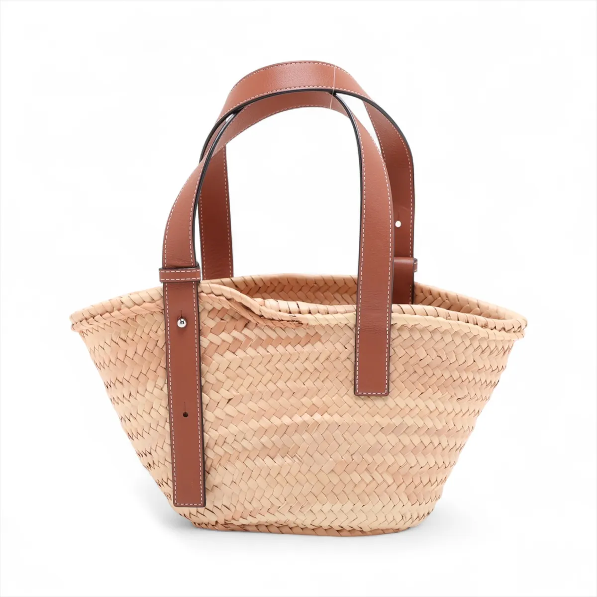 Basket Small Raffia x Leather Basket Bag Beige x Brown — view 2