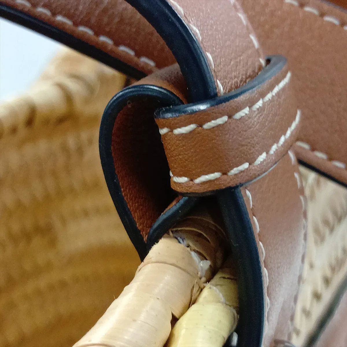 Basket Small Raffia x Leather Basket Bag Beige x Brown — view 11