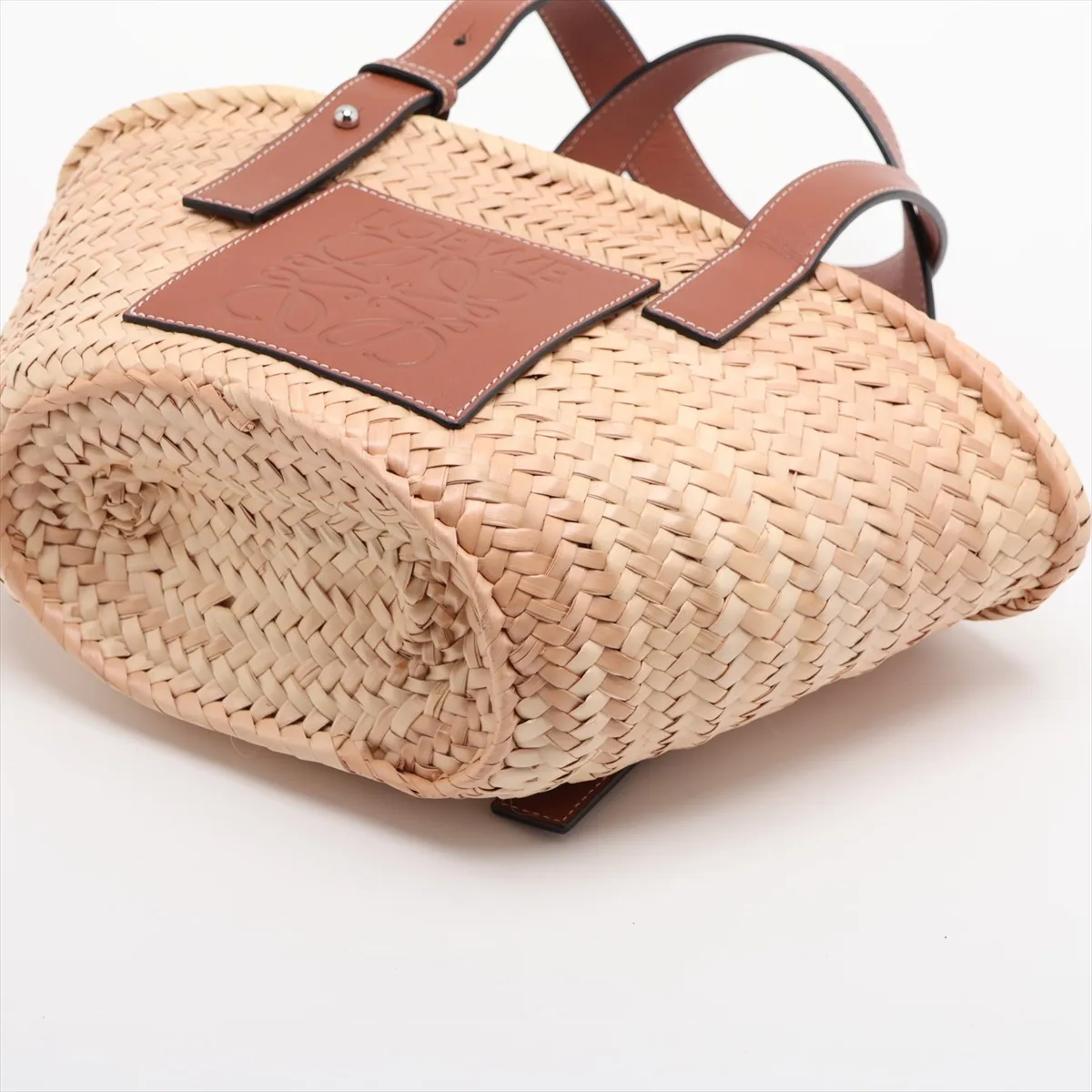 Basket Small Raffia x Leather Basket Bag Beige x Brown — view 3