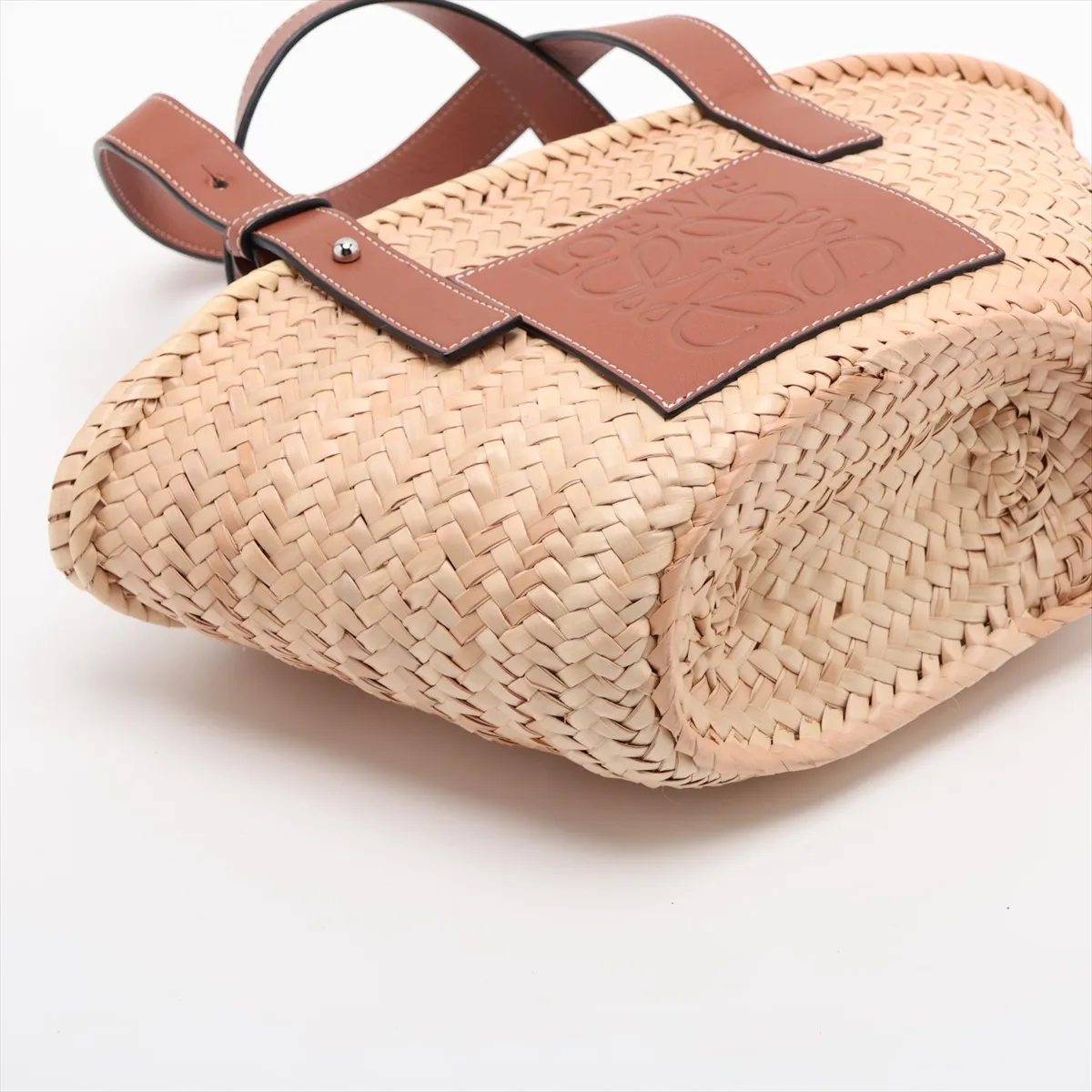 Basket Small Raffia x Leather Basket Bag Beige x Brown — view 4