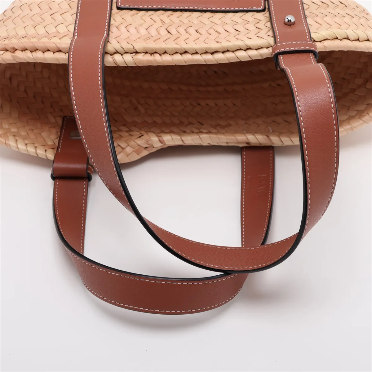 Basket Small Raffia x Leather Basket Bag Beige x Brown — view 5
