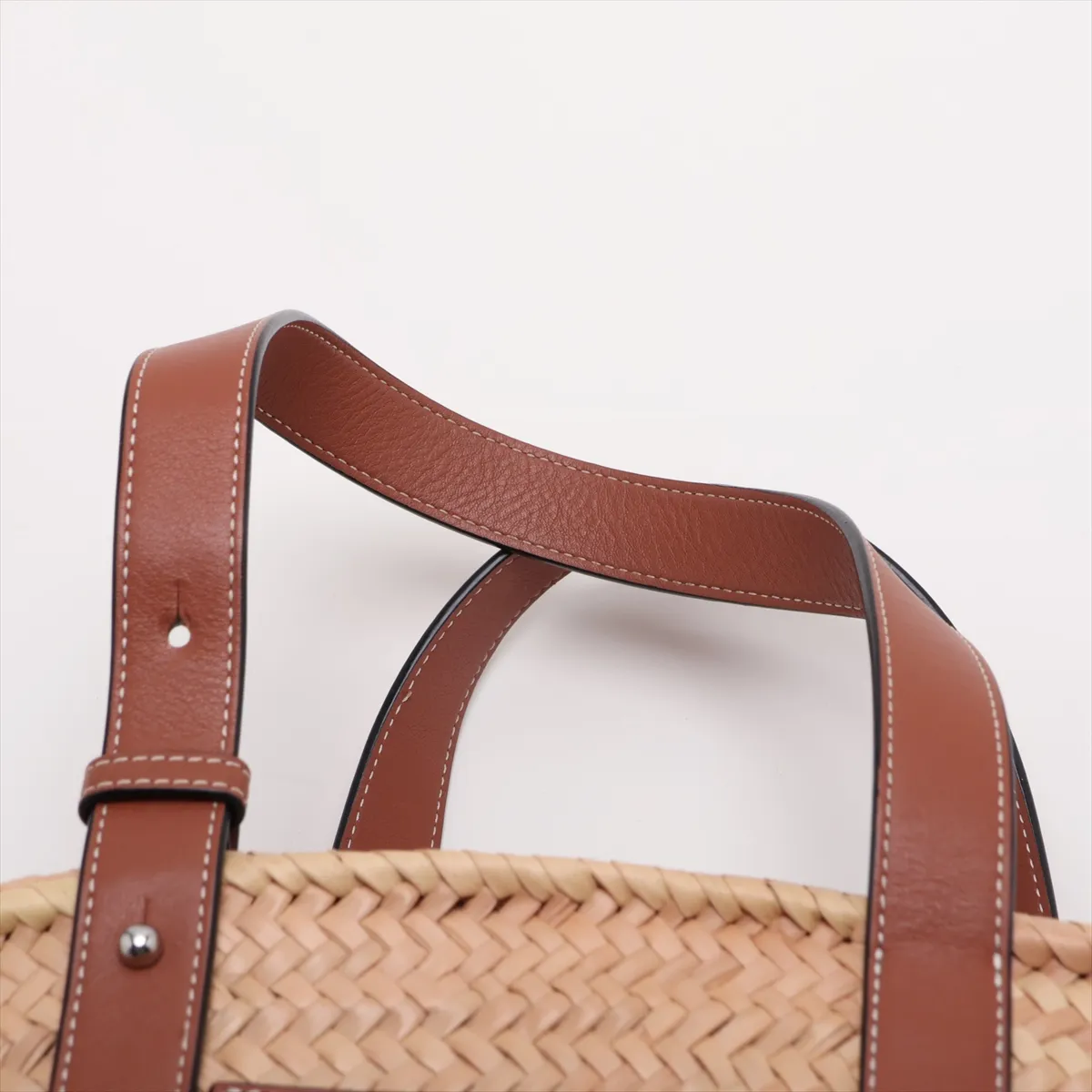 Basket Small Raffia x Leather Basket Bag Beige x Brown — view 6