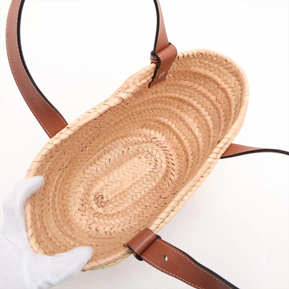 Basket Small Raffia x Leather Basket Bag Beige x Brown — view 7