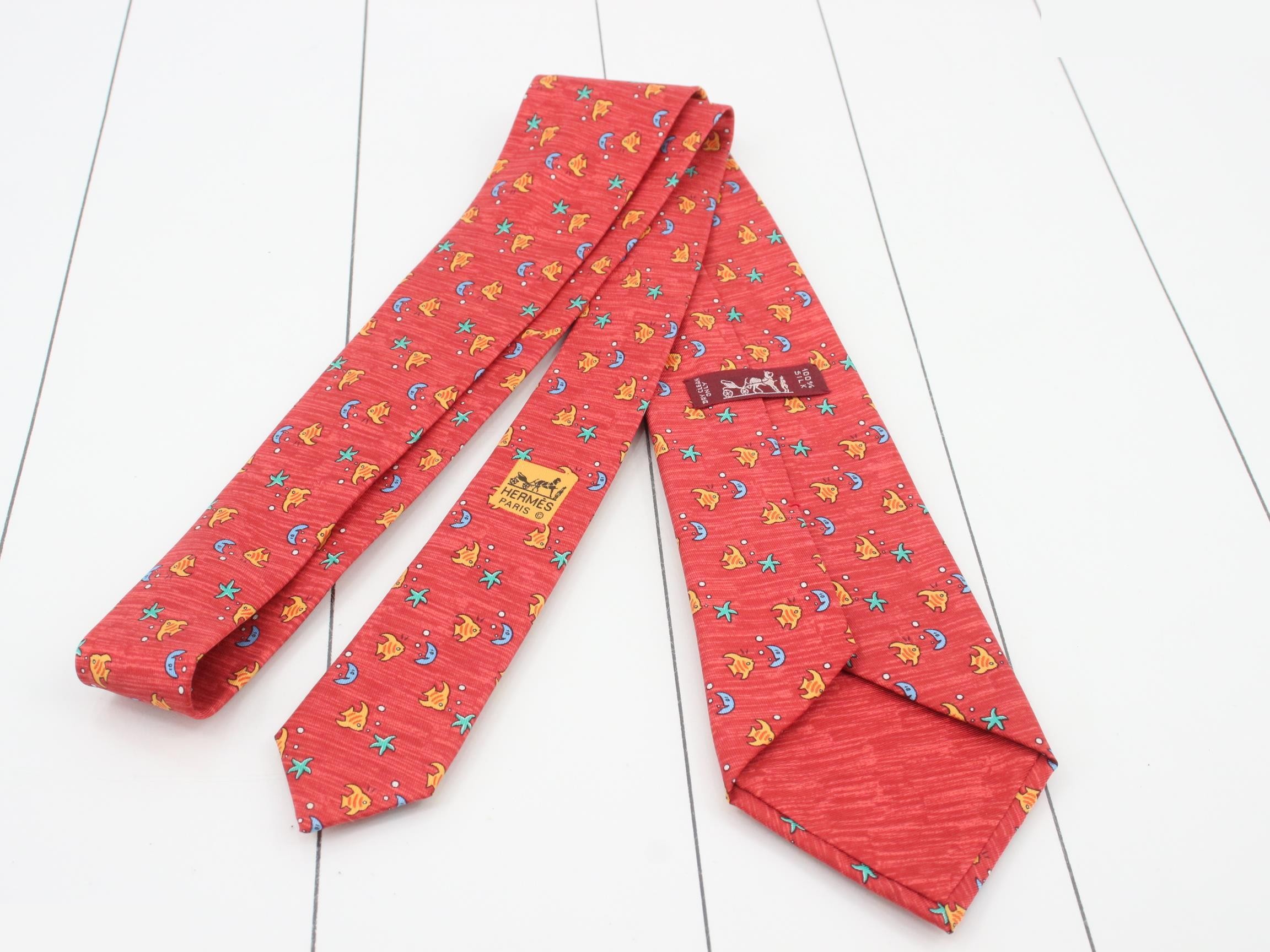 silk tie with tropical fish pattern — view 2