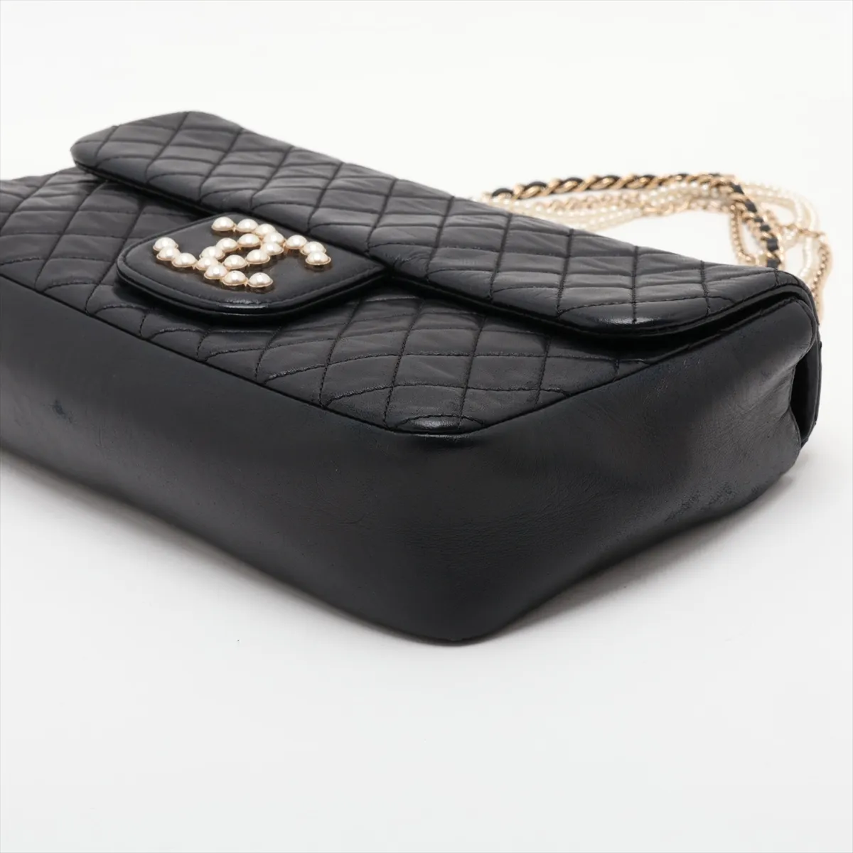 Matelassé Lambskin Single Flap Single Chain Bag, Pearl Black with Gold Hardware, 17750268, Serial Number 17 — view 3