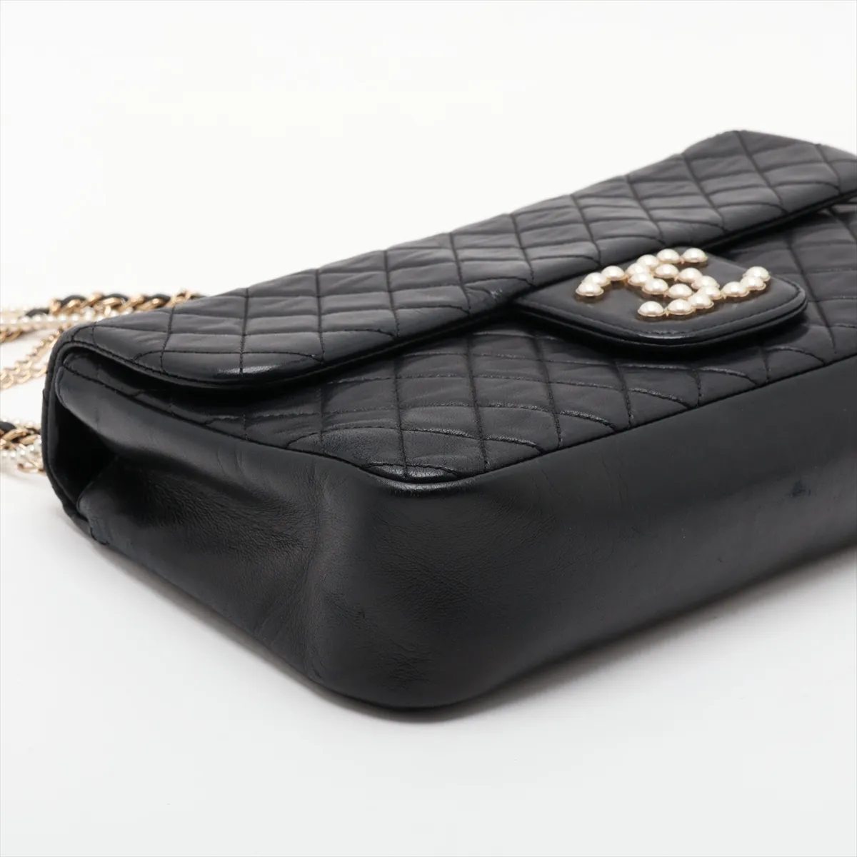 Matelassé Lambskin Single Flap Single Chain Bag, Pearl Black with Gold Hardware, 17750268, Serial Number 17 — view 4