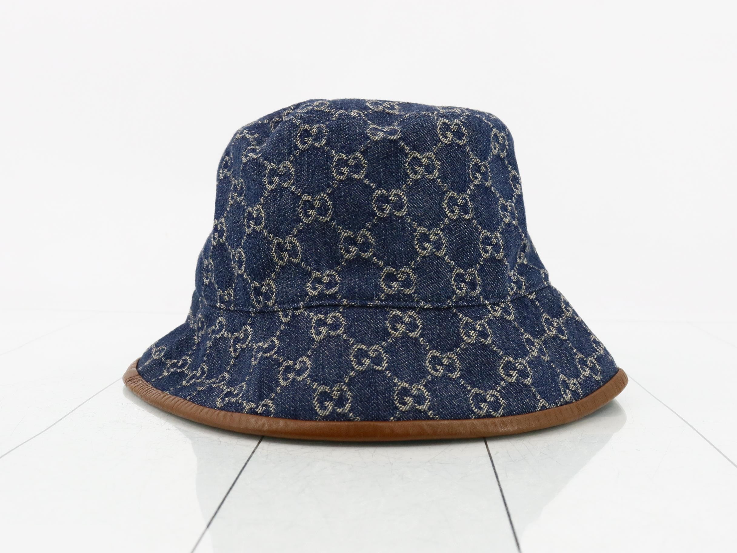 Denim Bucket Hat, Blue, Size M — view 2