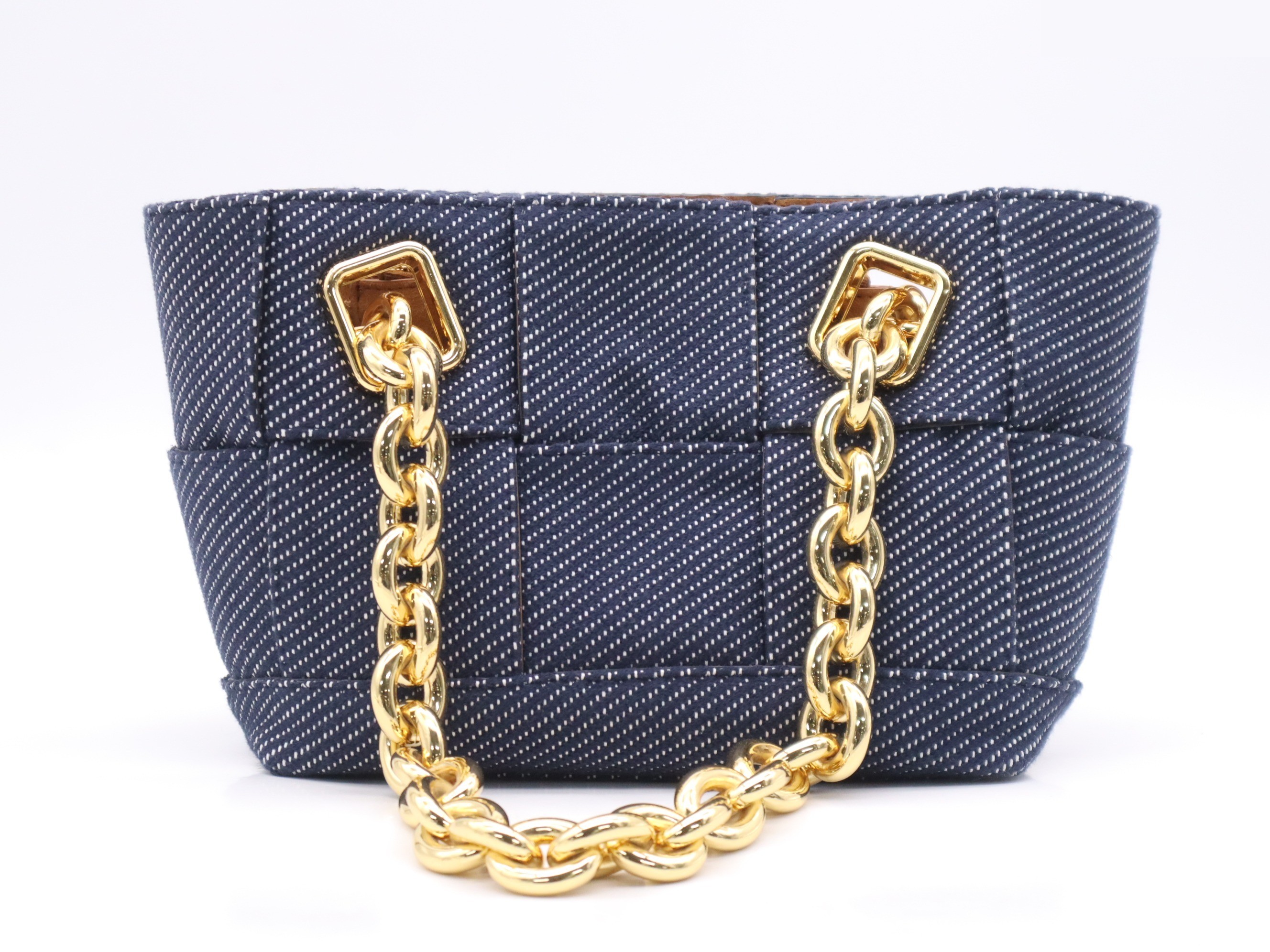 Maxi Intrecciato Arco Denim Tote Bag, Navy, Gold Hardware — view 2