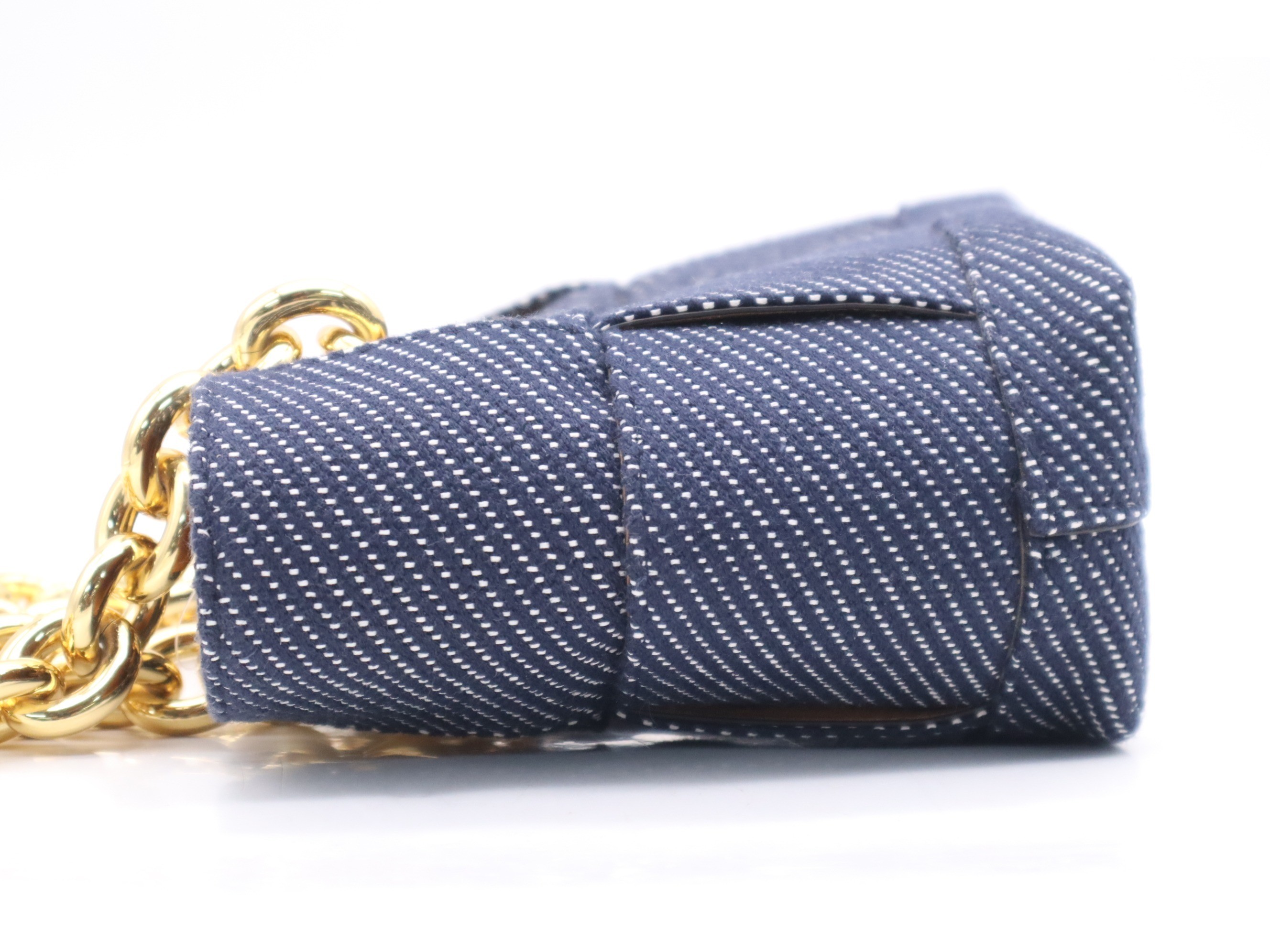 Maxi Intrecciato Arco Denim Tote Bag, Navy, Gold Hardware — view 3