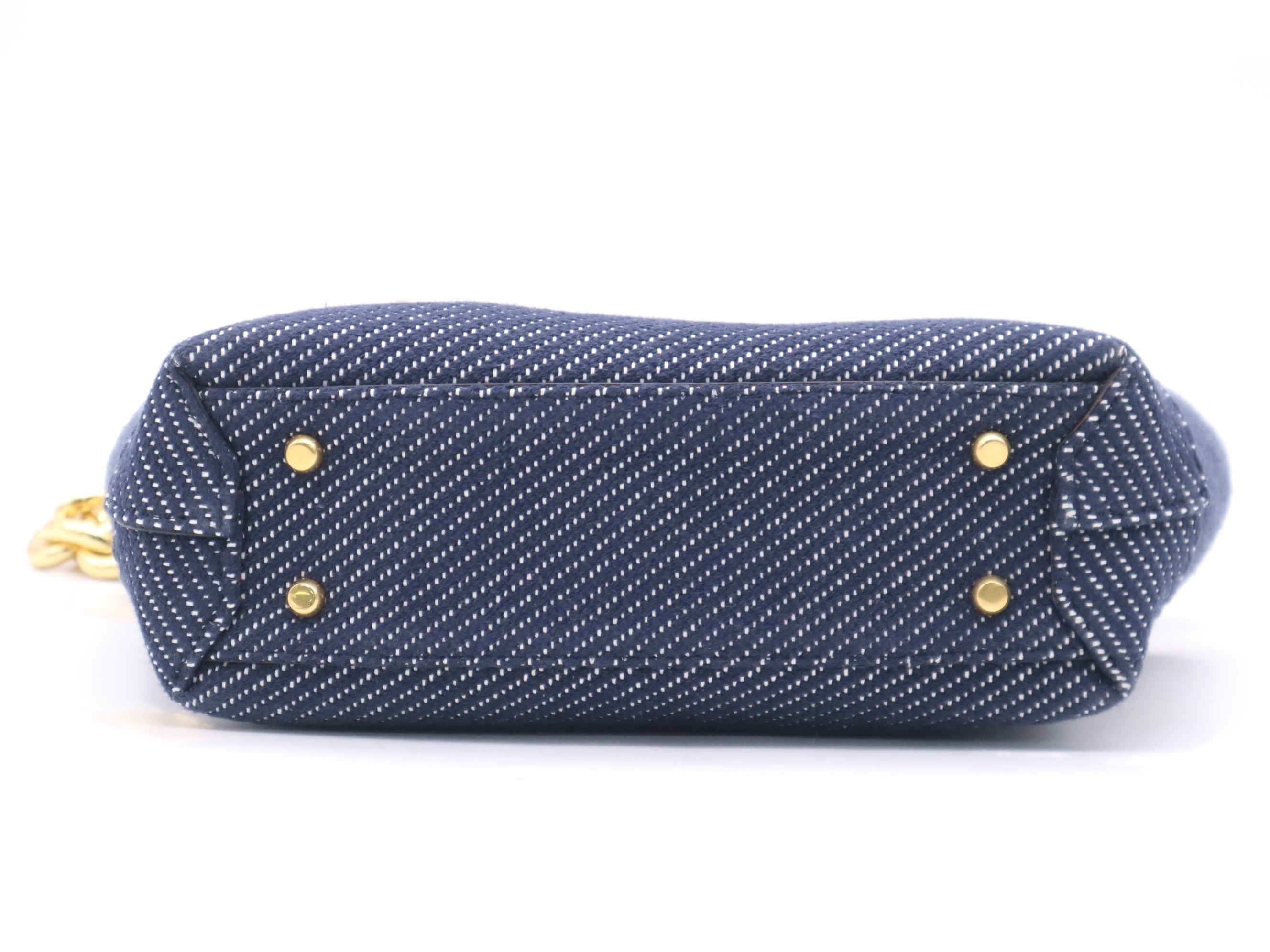 Maxi Intrecciato Arco Denim Tote Bag, Navy, Gold Hardware — view 4