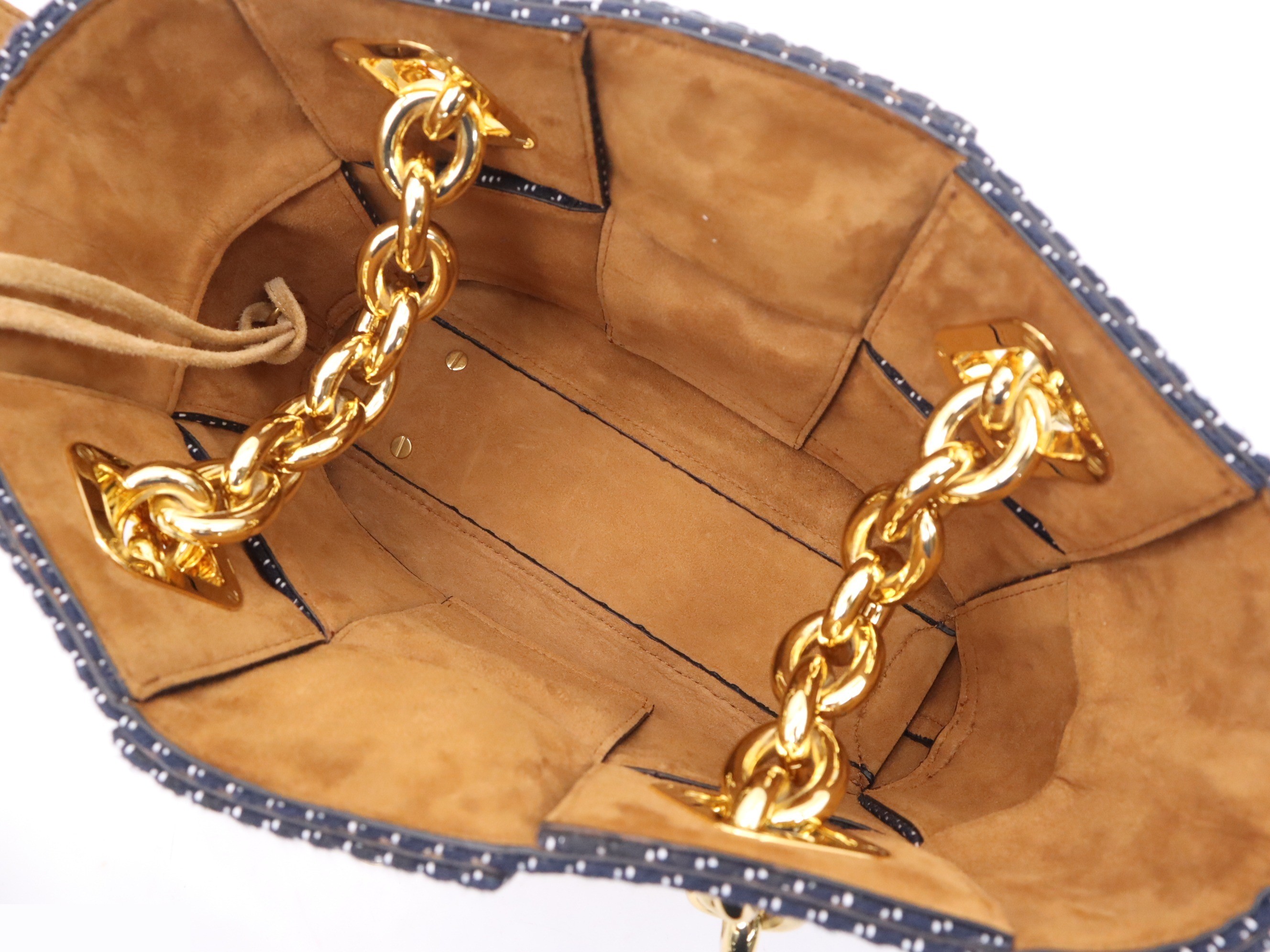 Maxi Intrecciato Arco Denim Tote Bag, Navy, Gold Hardware — view 7