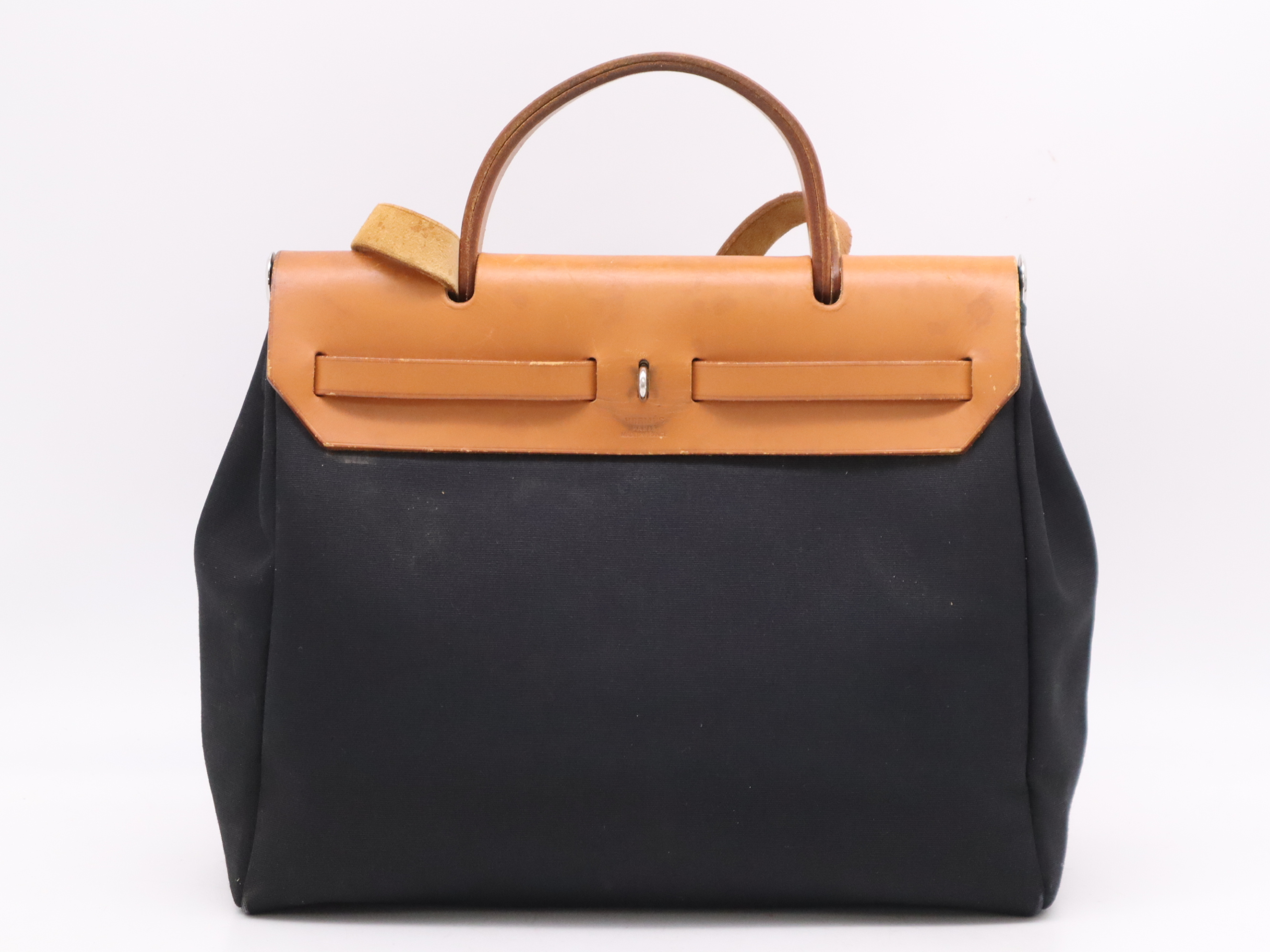 canvas x leather ale bag PM black brown SV metal fittings D stamped 2000 handbag — view 2