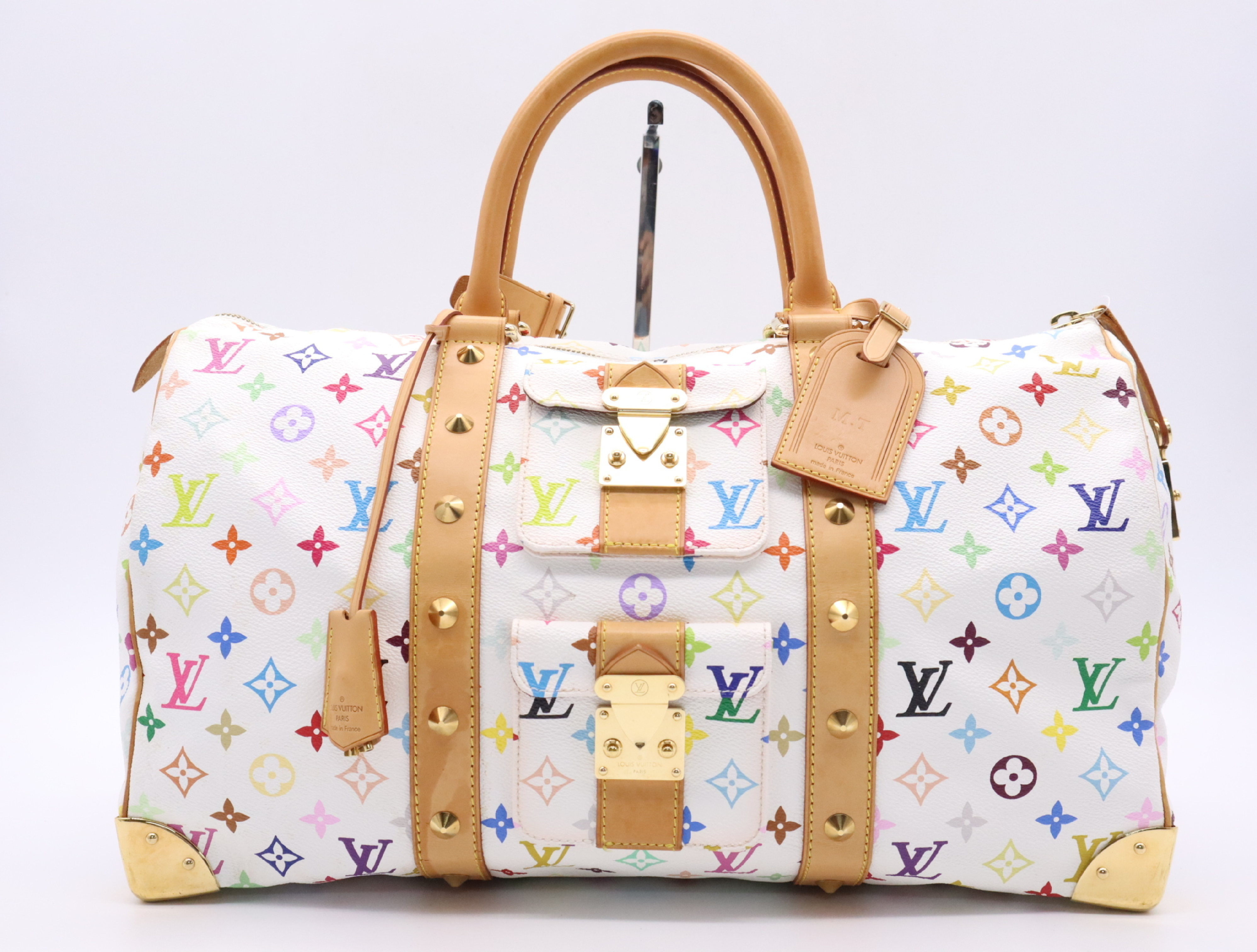 M92641 Multicolor Keepall 45 Boston Bag with 2 Keys, Clochette, Name Tag, and Handle Strap.