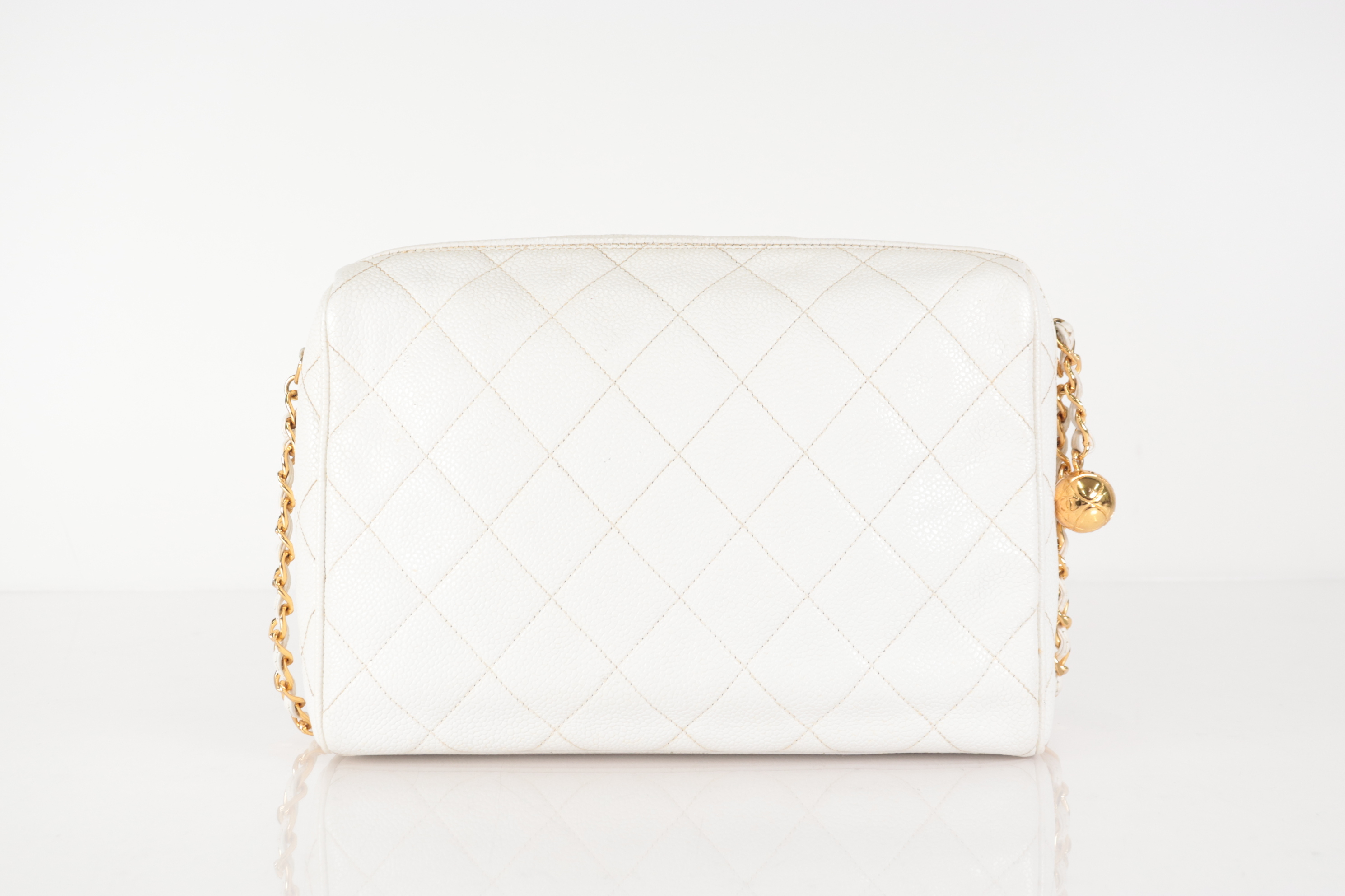 Matelassé Caviar Ball Charm Chain Shoulder Bag, White, Series 3 — view 2