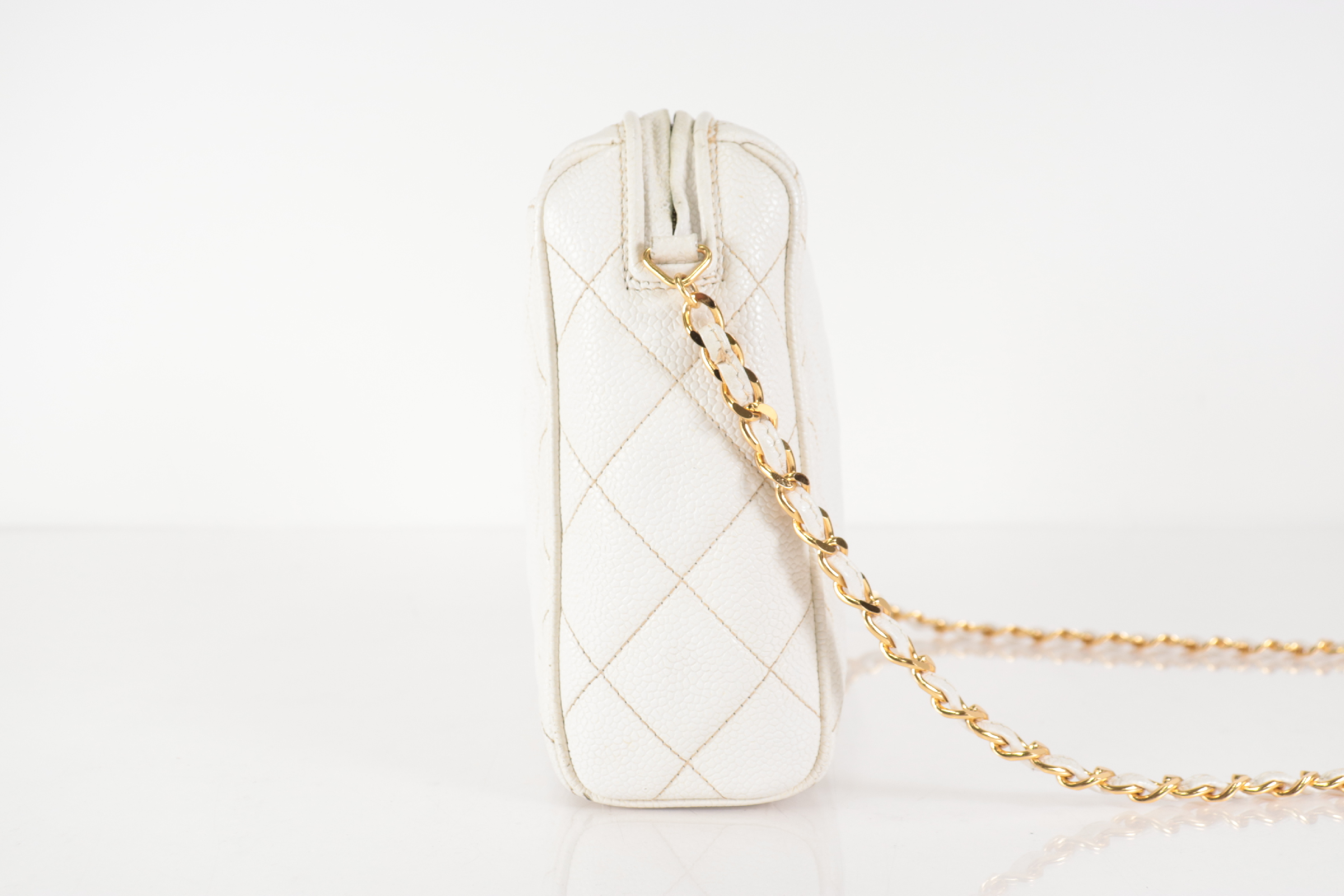 Matelassé Caviar Ball Charm Chain Shoulder Bag, White, Series 3 — view 4