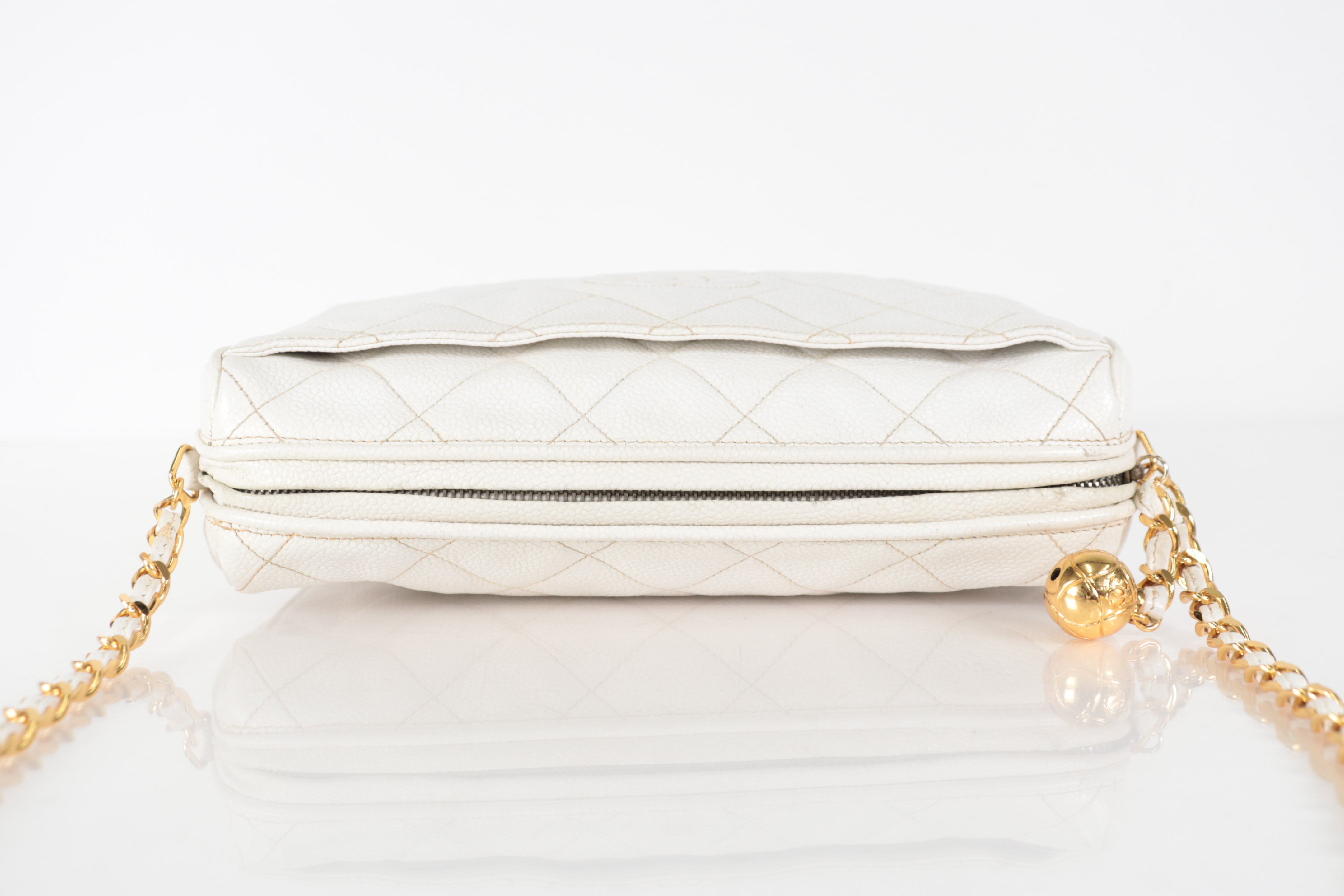 Matelassé Caviar Ball Charm Chain Shoulder Bag, White, Series 3 — view 5