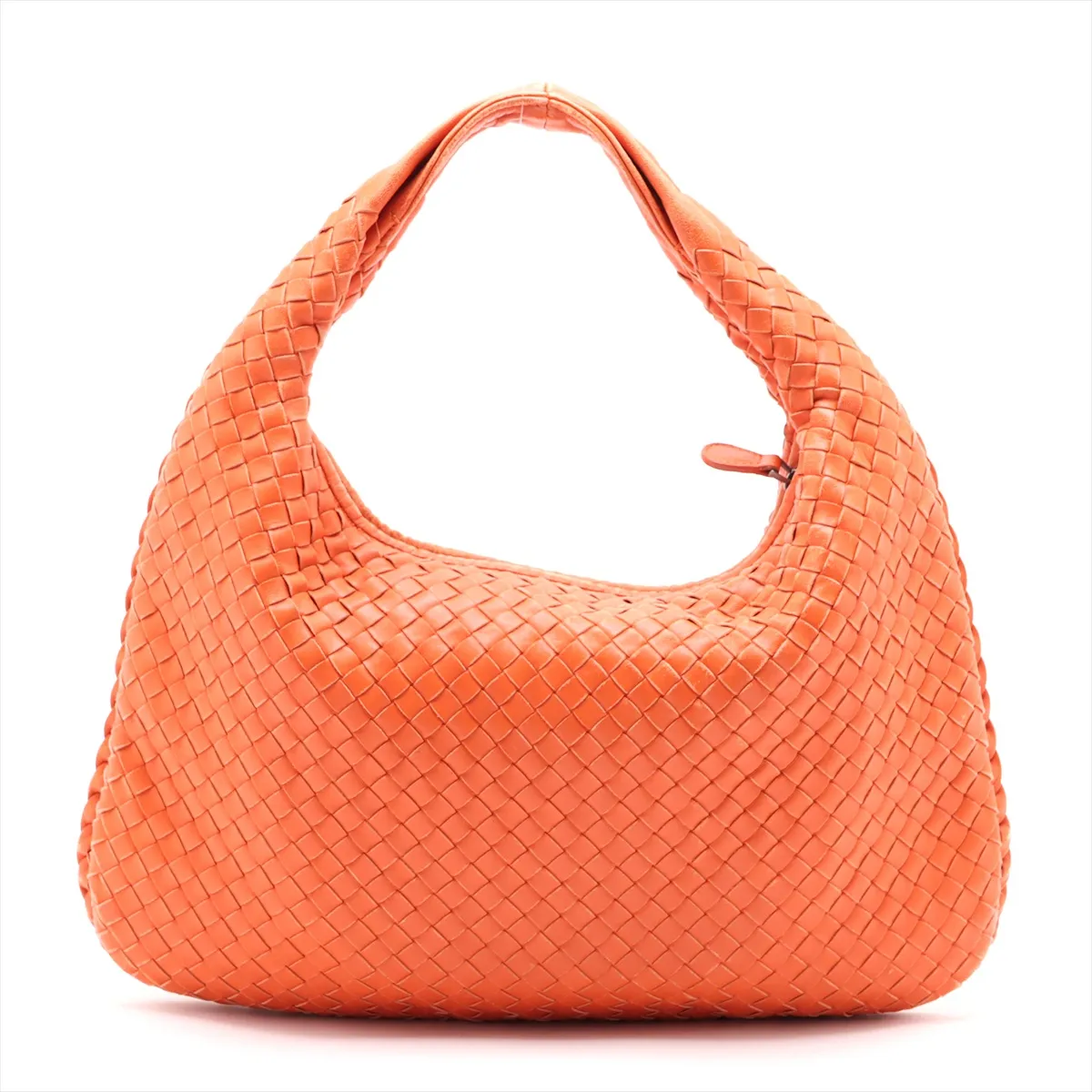 Intrecciato Hobo Leather Shoulder Bag, Orange, 115653 — view 2
