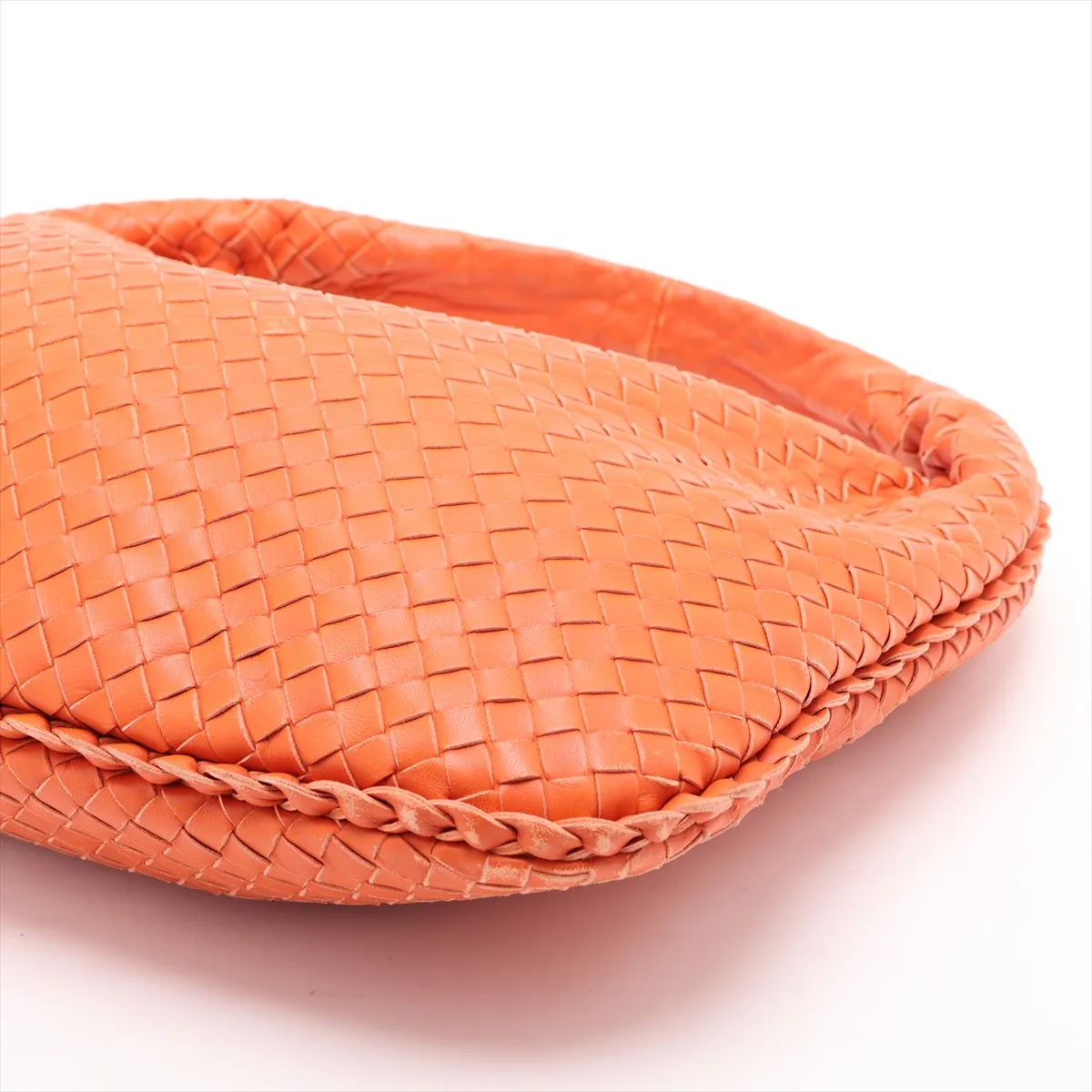 Intrecciato Hobo Leather Shoulder Bag, Orange, 115653 — view 3