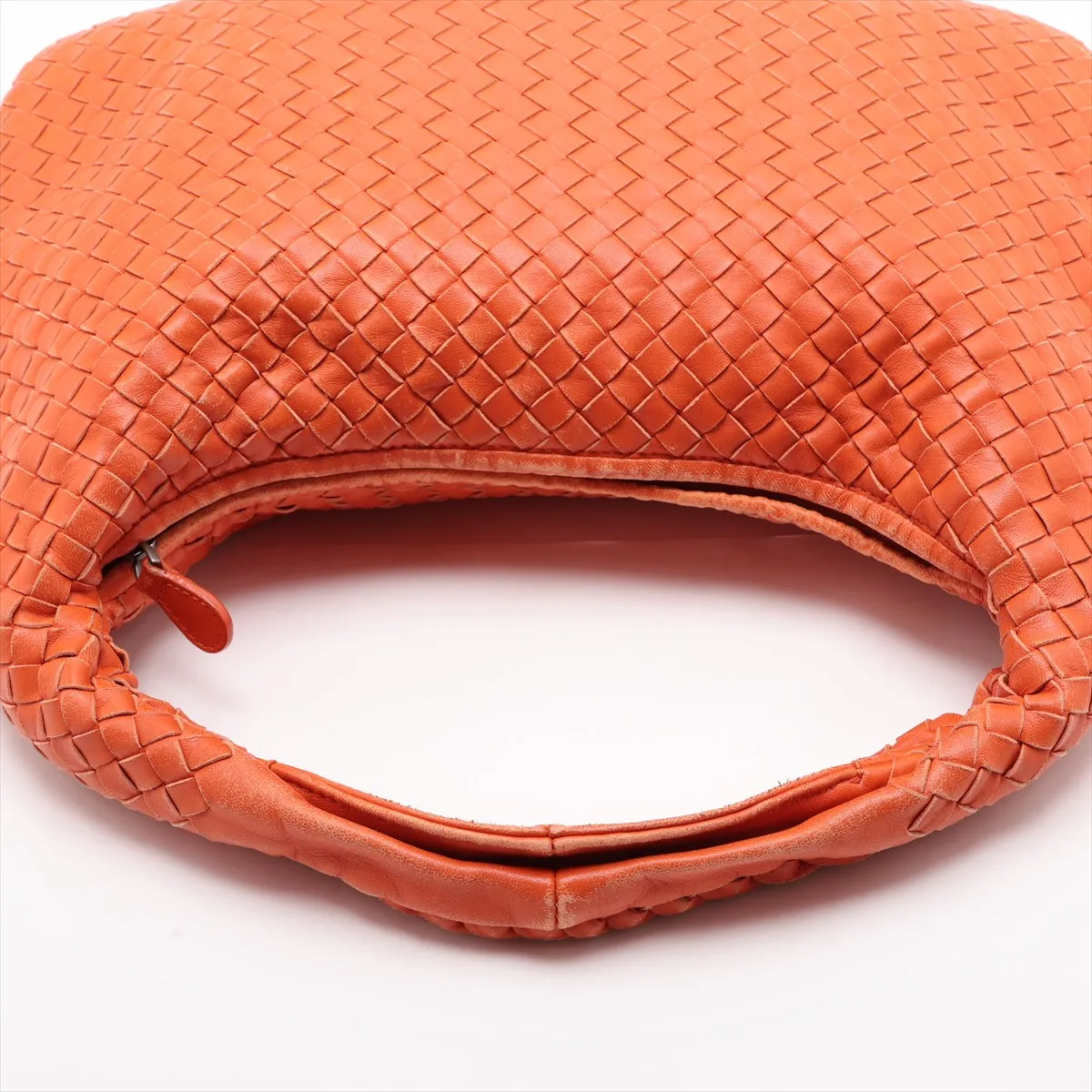 Intrecciato Hobo Leather Shoulder Bag, Orange, 115653 — view 5