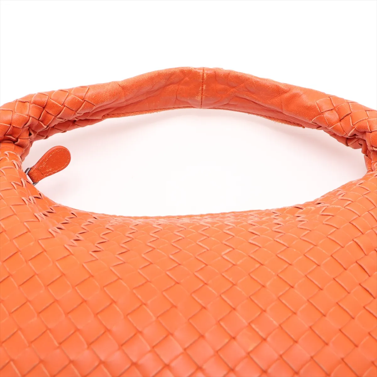 Intrecciato Hobo Leather Shoulder Bag, Orange, 115653 — view 6