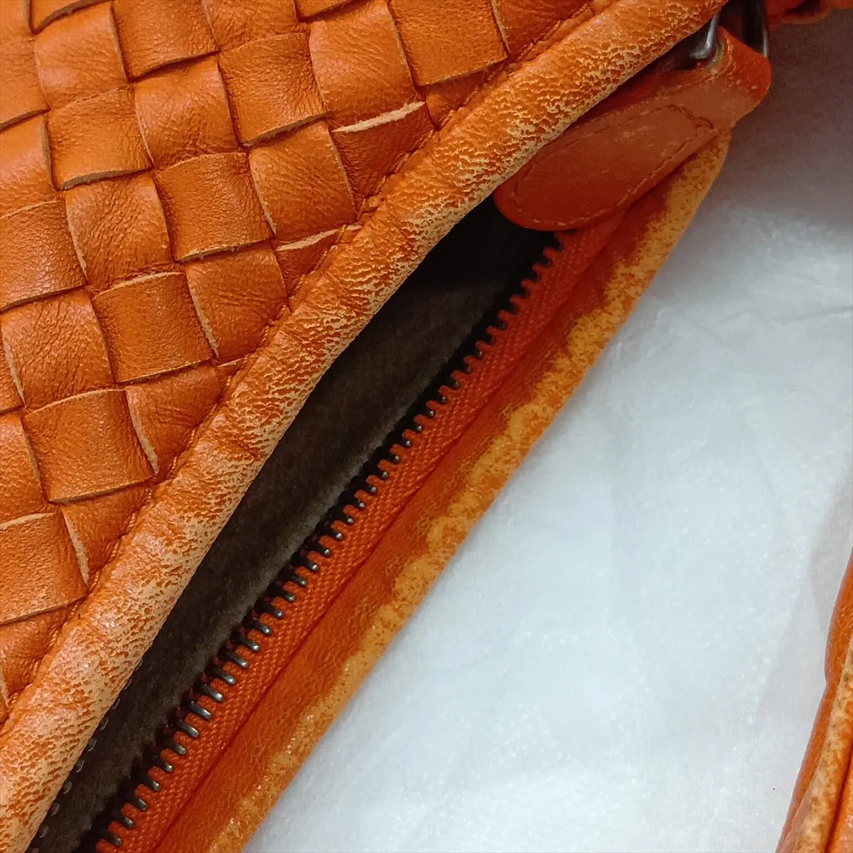 Intrecciato Hobo Leather Shoulder Bag, Orange, 115653 — view 10